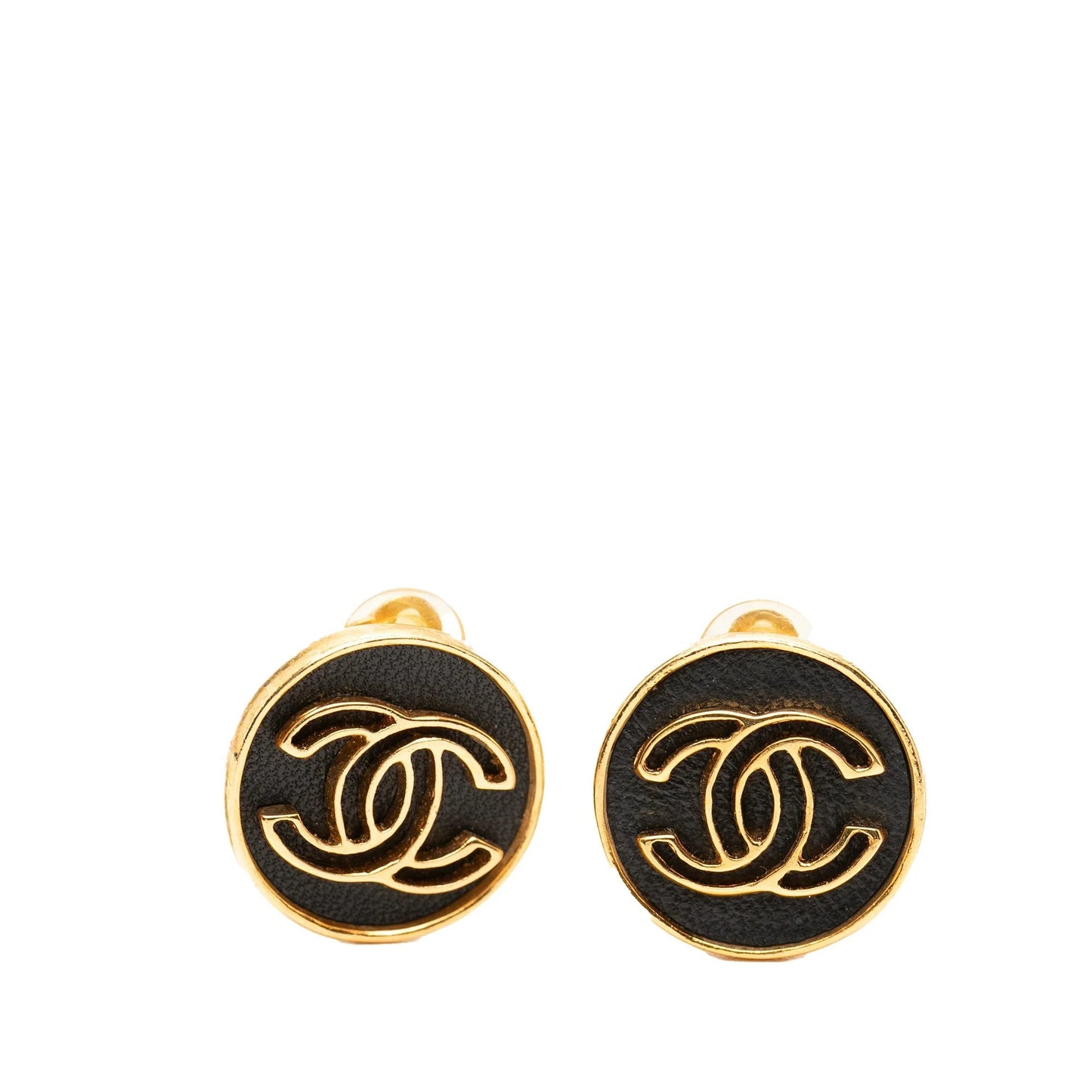 Gold Chanel CC Gold Plated Leather Clip on Earrings