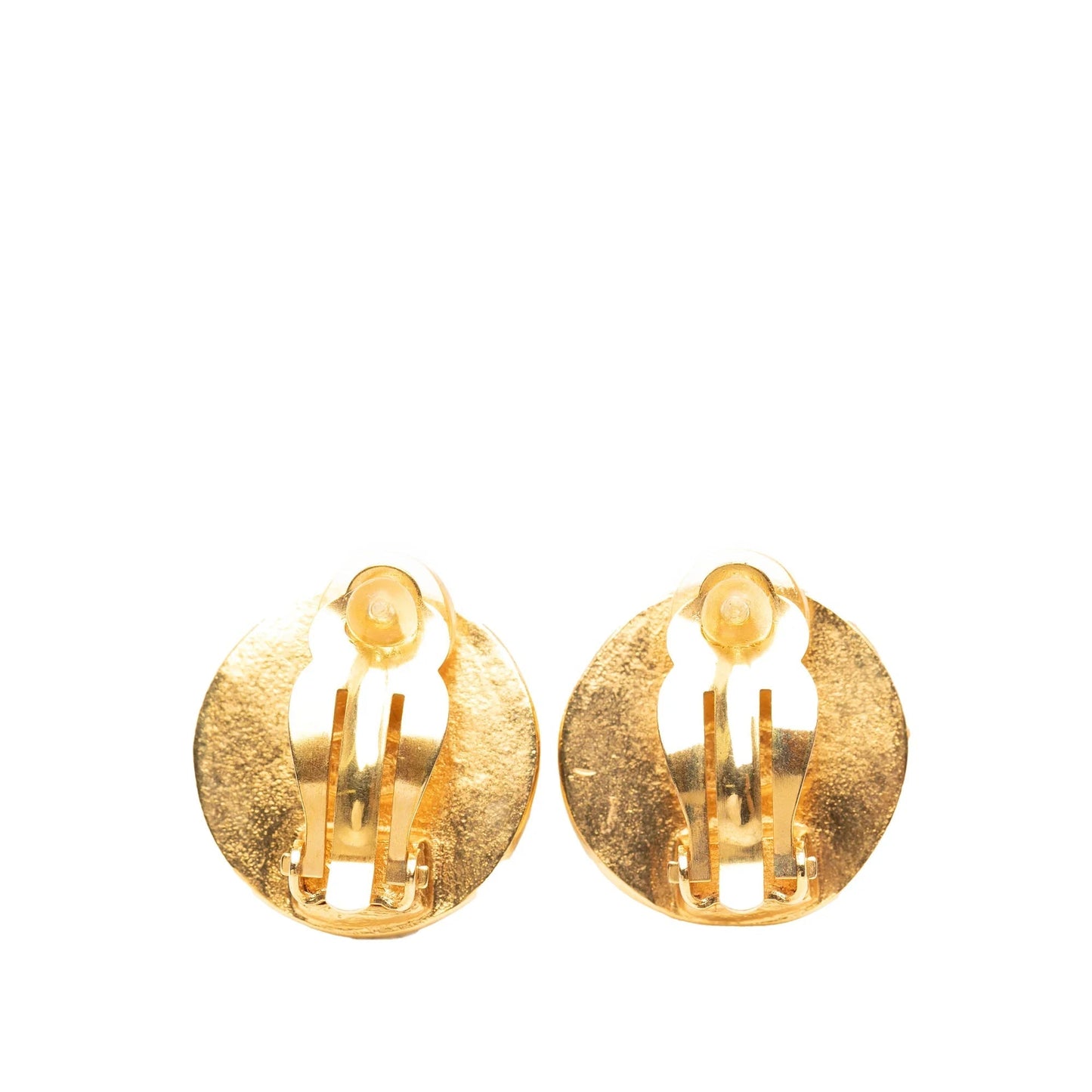 Gold Chanel CC Gold Plated Leather Clip on Earrings