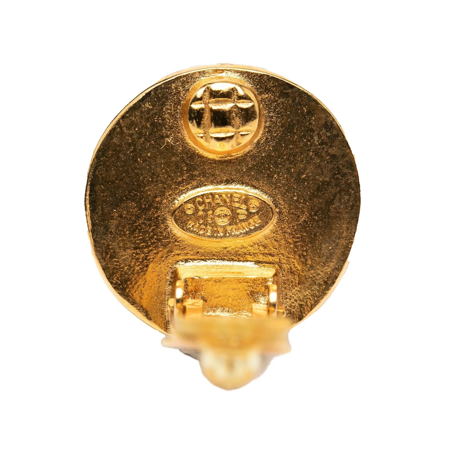 Gold Chanel CC Gold Plated Leather Clip on Earrings