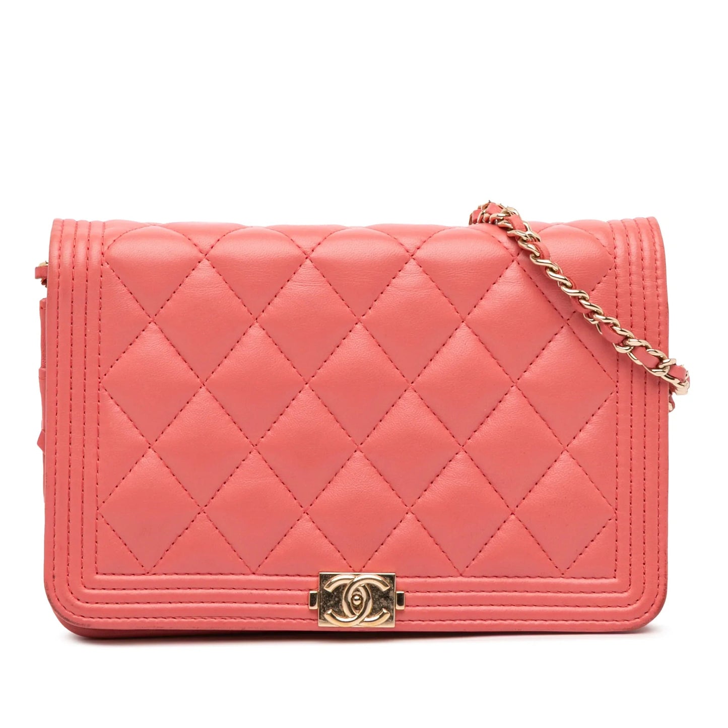 Pink Chanel Lambskin Boy Wallet On Chain Crossbody Bag