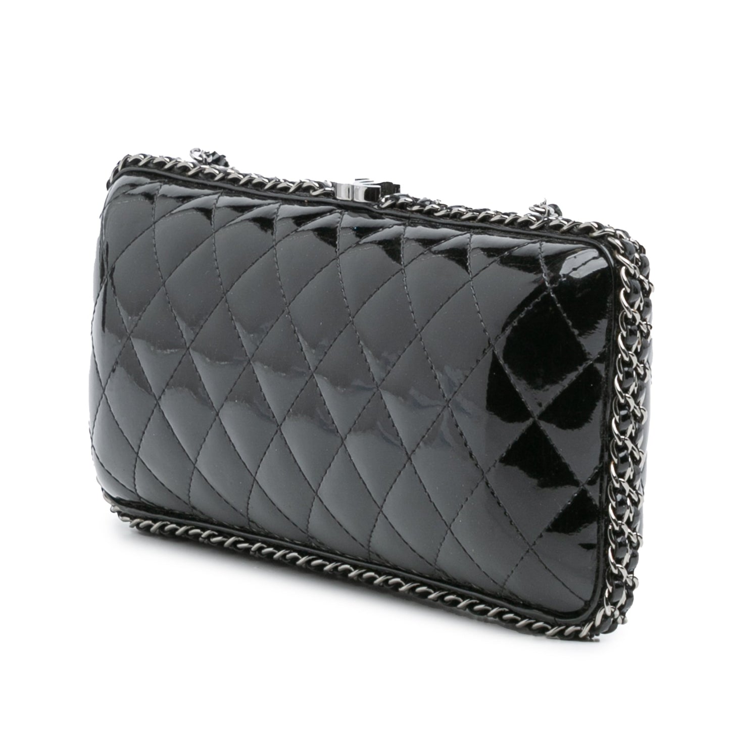 Black Chanel Quilted Patent Chain Around Clutch Crossbody Bag