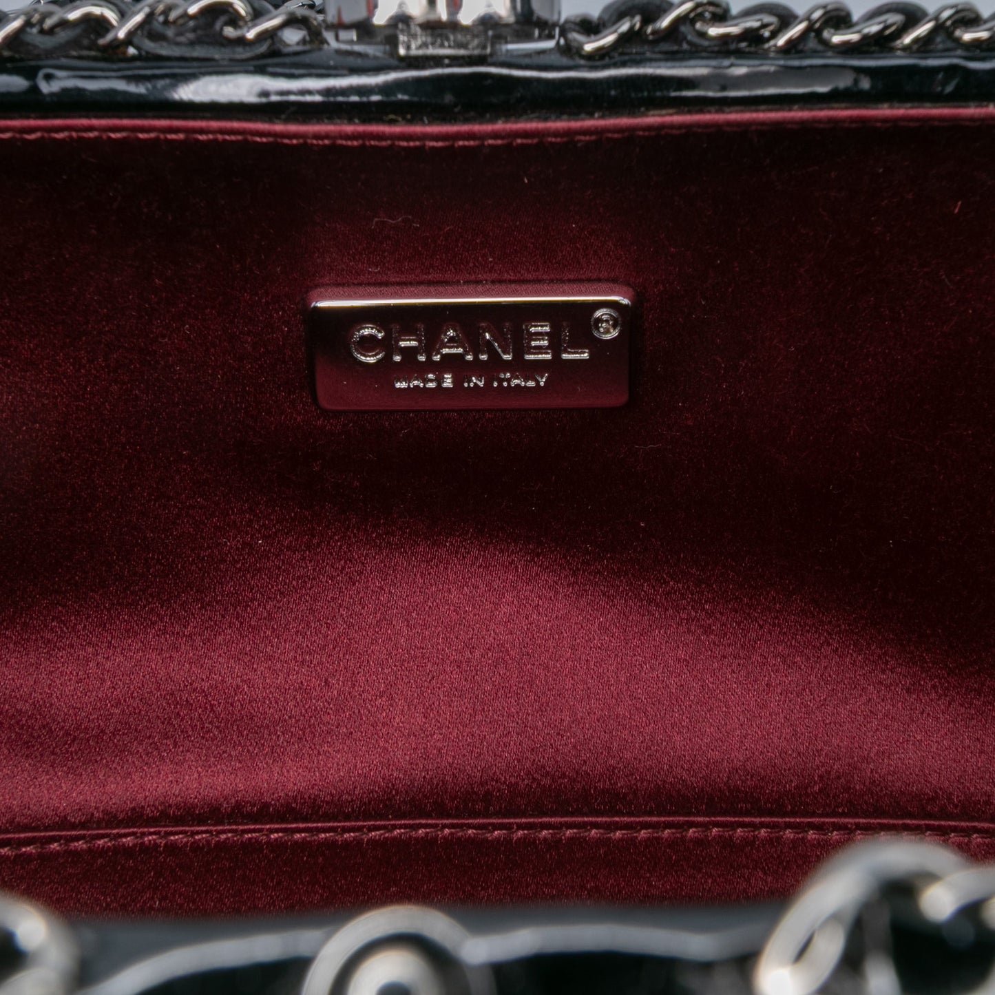 Black Chanel Quilted Patent Chain Around Clutch Crossbody Bag