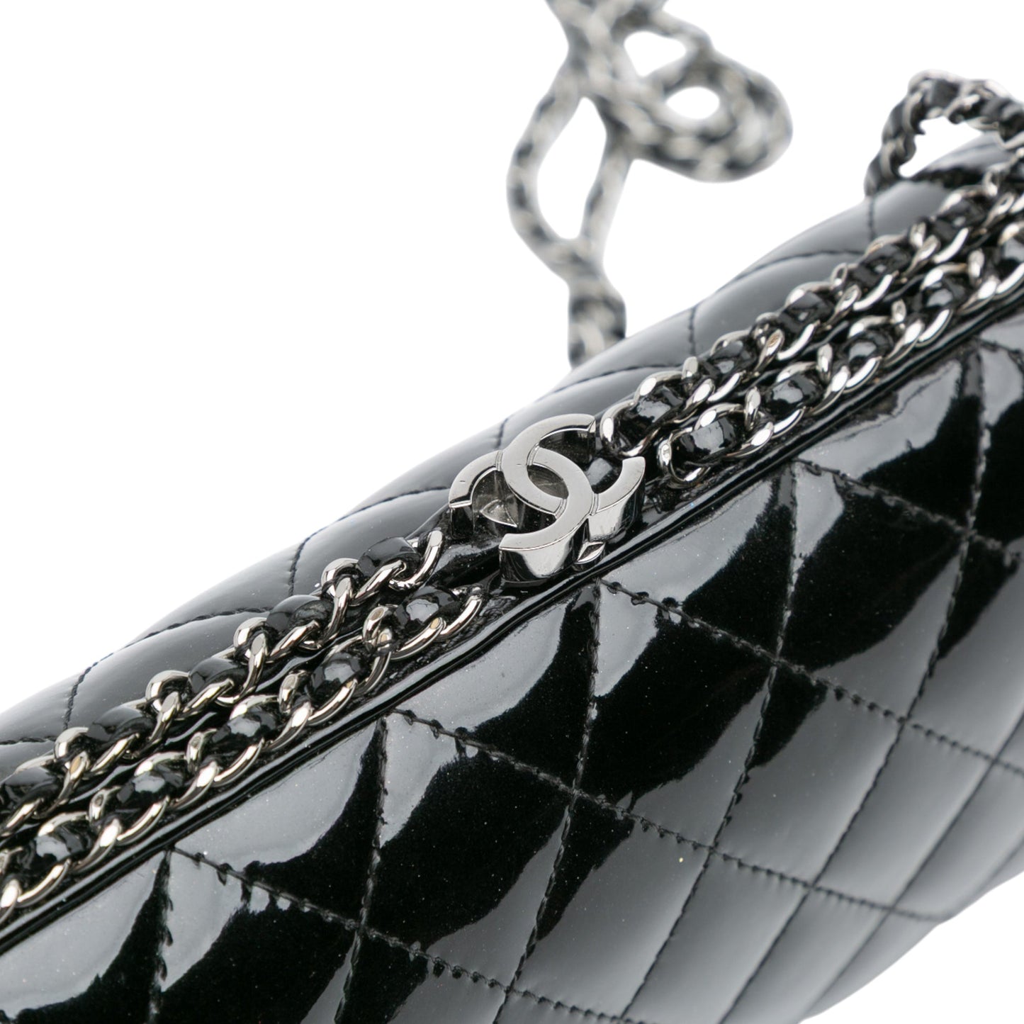 Black Chanel Quilted Patent Chain Around Clutch Crossbody Bag