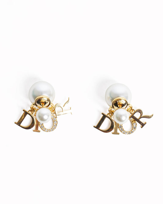 New Christian Dior Resin Pearls Crystals Tribales Earrings