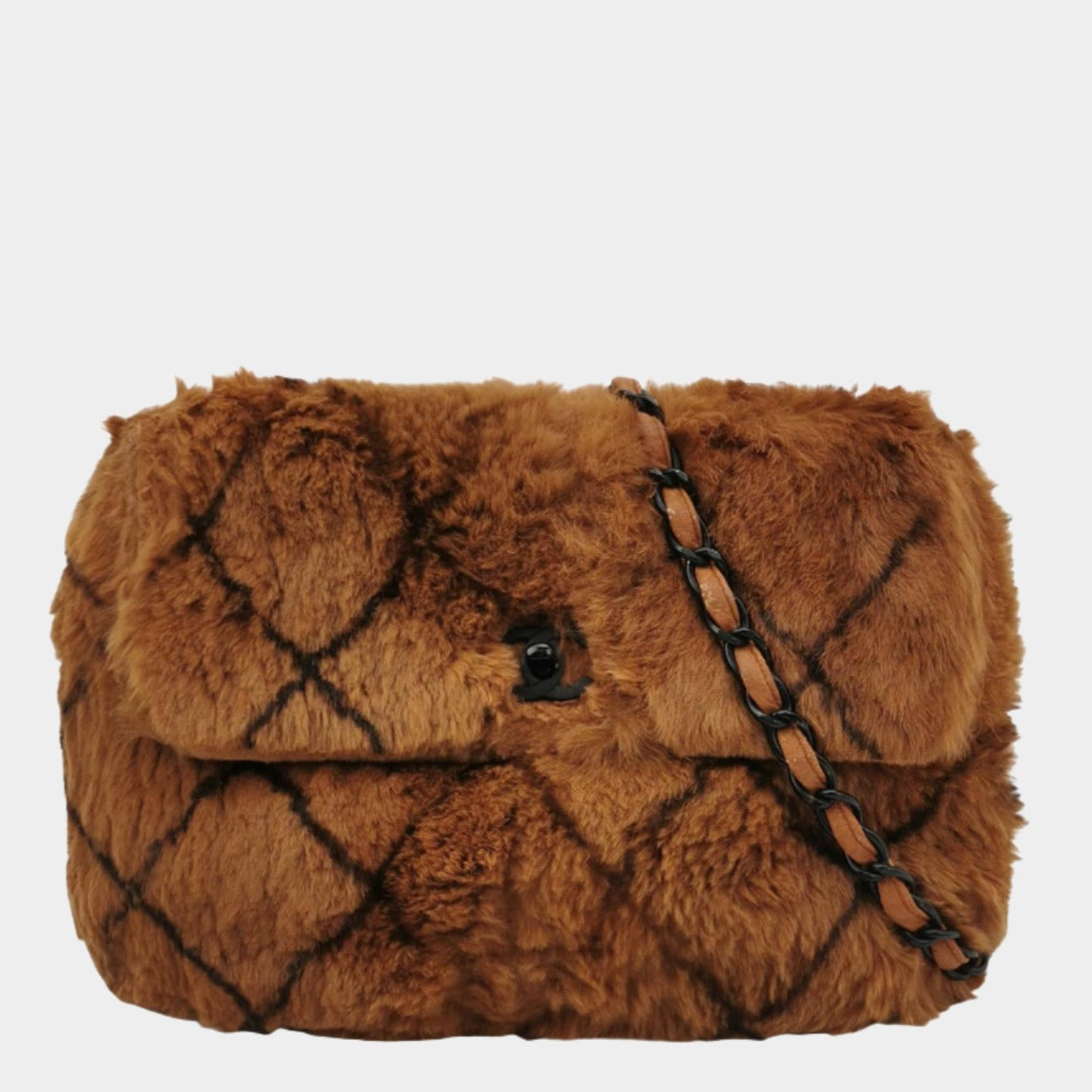 Chanel 2002 Brown Lapan Rabbit Fur   Flap Bag
