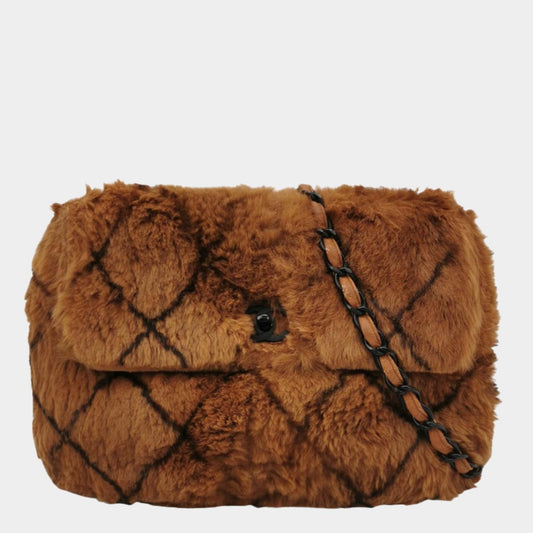 Chanel 2002 Brown Lapan Rabbit Fur   Flap Bag