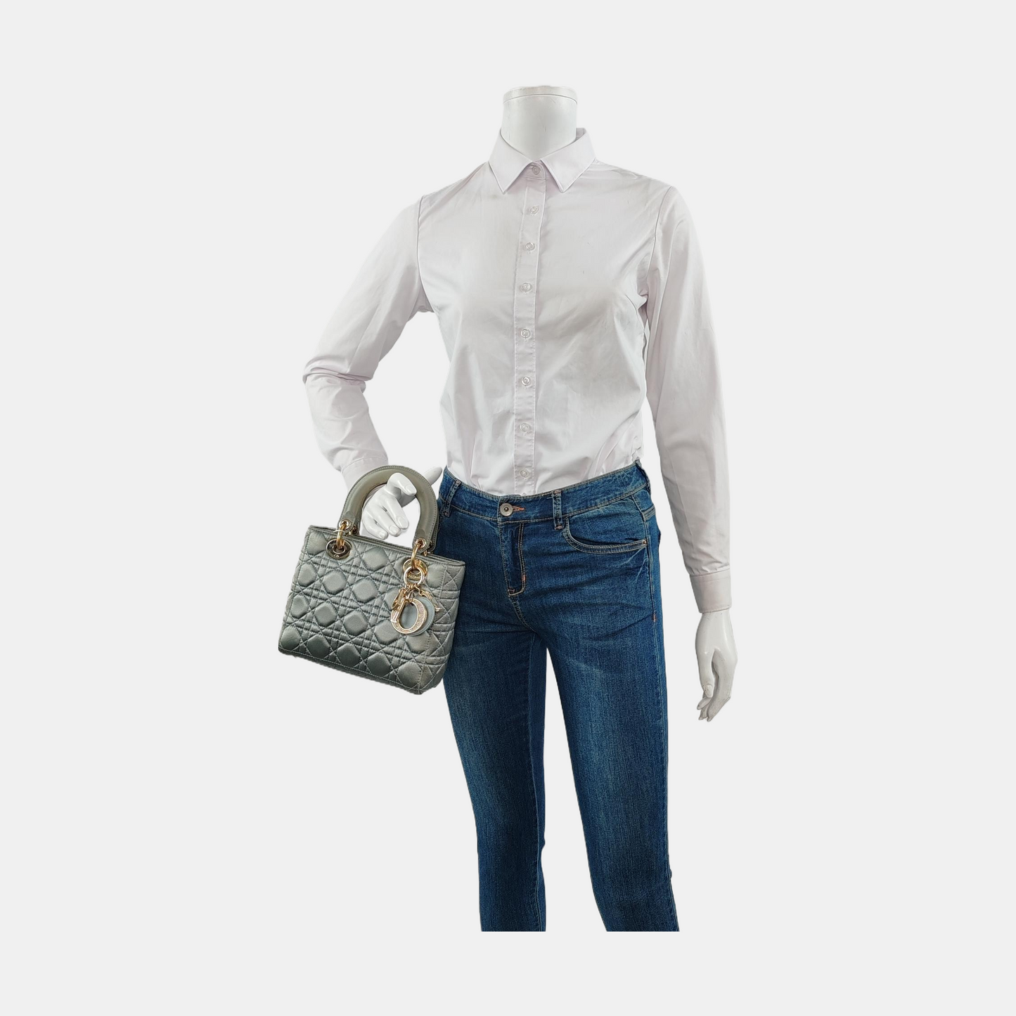 Lady Dior Small My AbcDior Grey Silk Handbag Crystal Charms