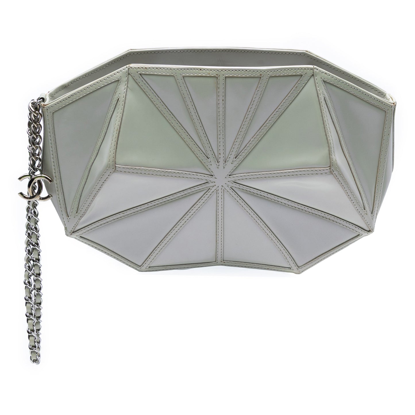 White Chanel Pearlescent Lambskin Midnight Swim Wristlet Clutch