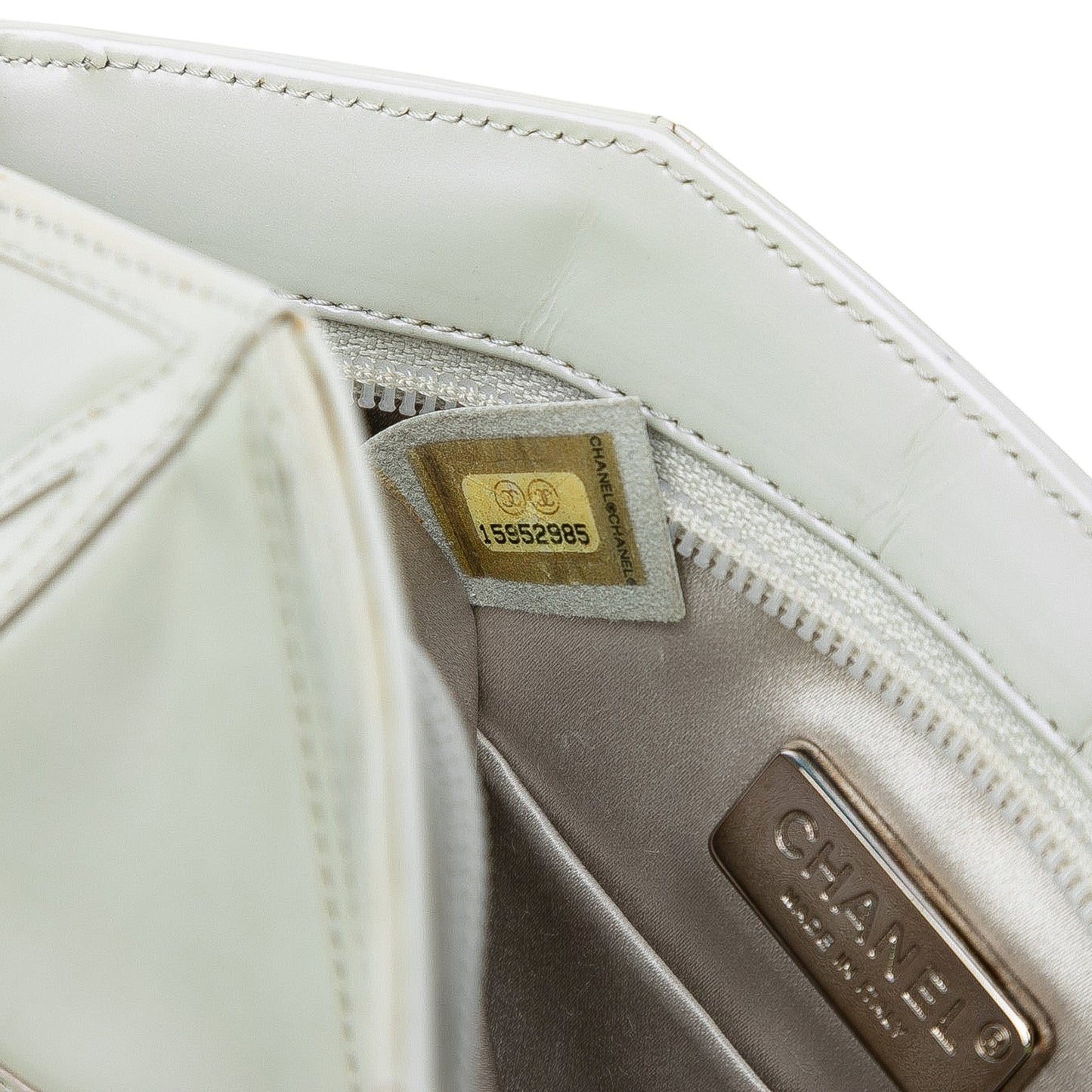 White Chanel Pearlescent Lambskin Midnight Swim Wristlet Clutch