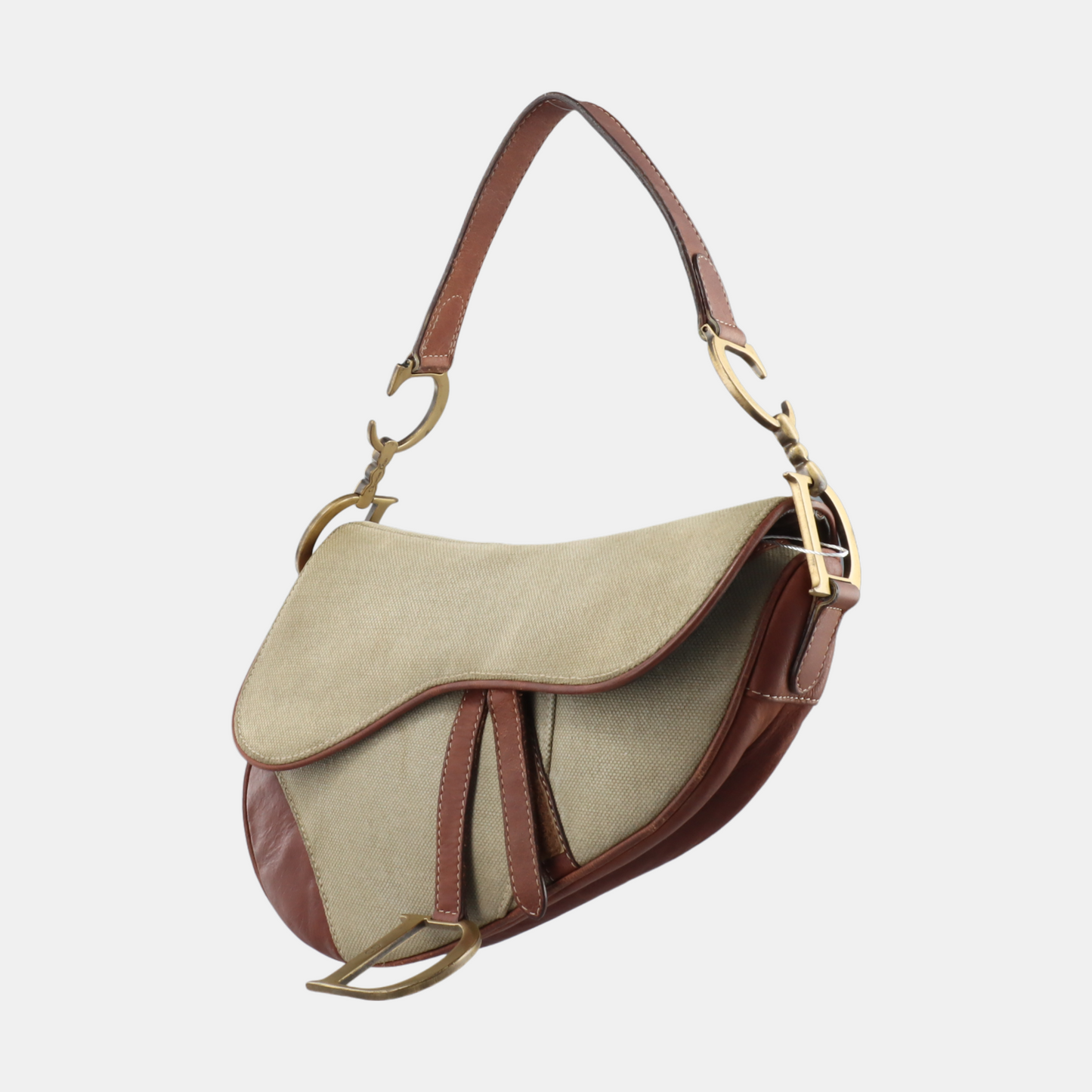 Dior Saddle   Khaki Canvas with Brown Leather Gold Hardware