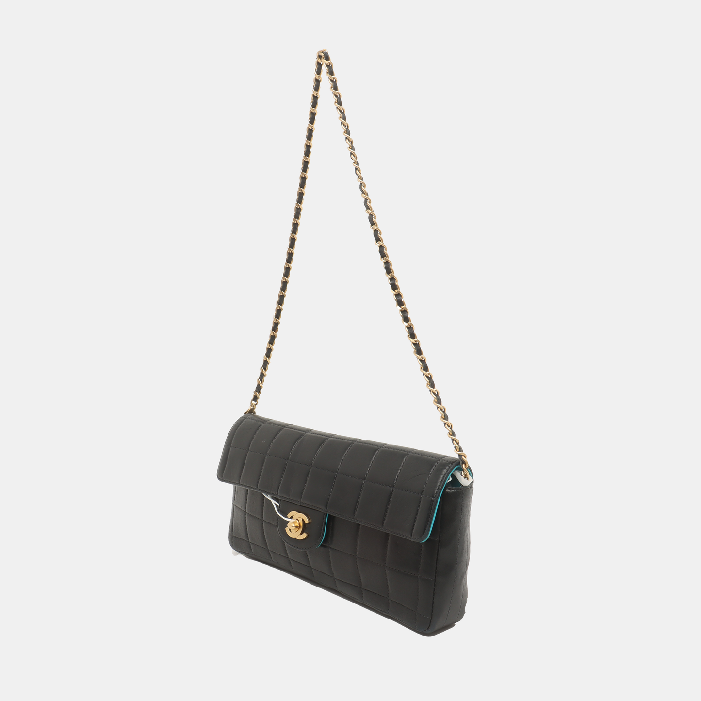 Chanel East West Chocolate Bar Black Leather Blue Interior