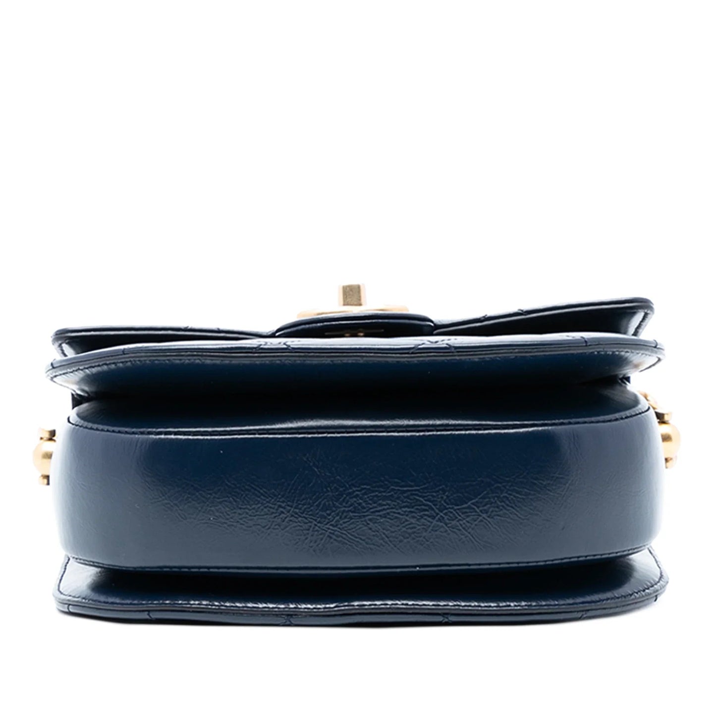 Blue Chanel Mini CC Quilted Shiny Calfskin Round Moon Messenger Flap Satchel