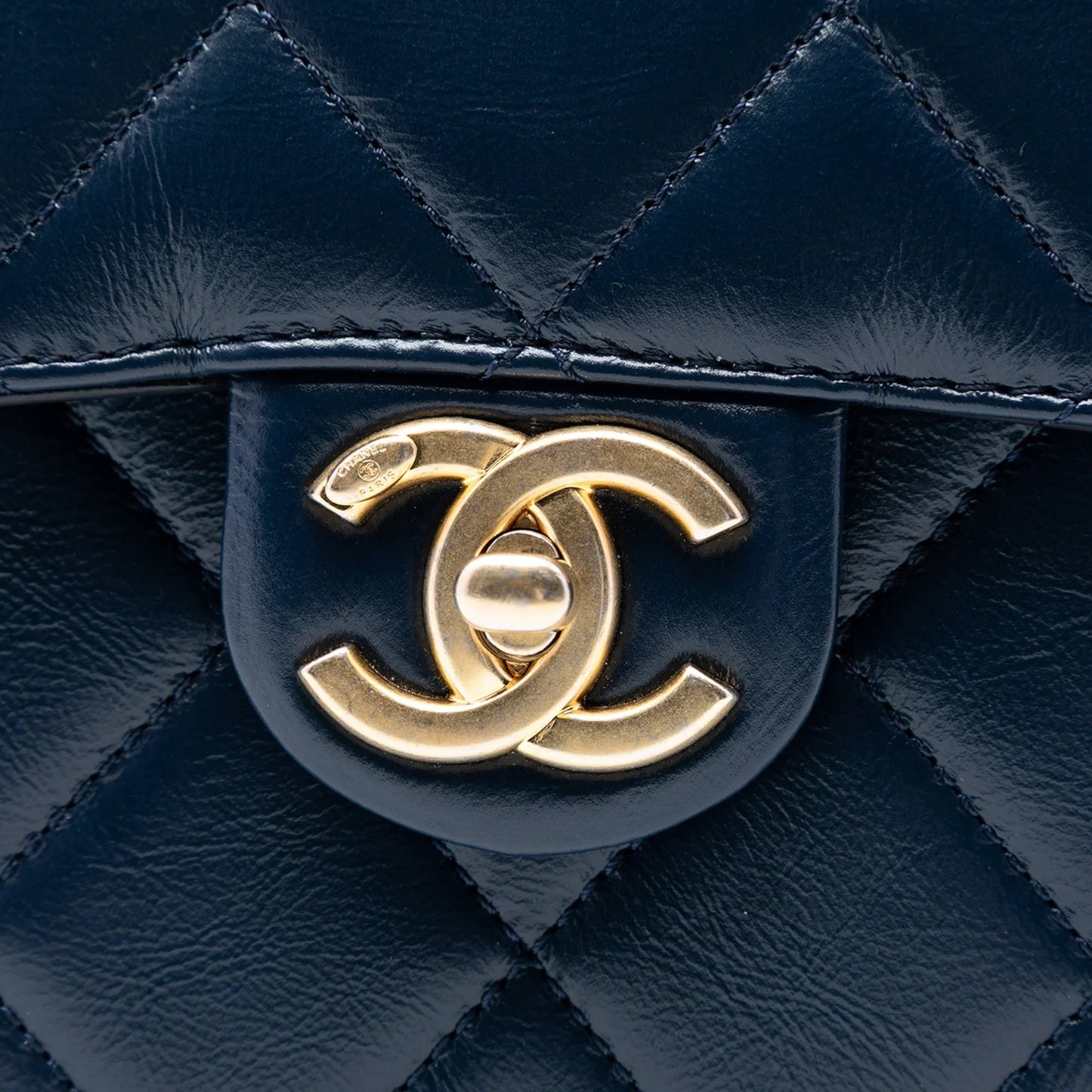 Blue Chanel Mini CC Quilted Shiny Calfskin Round Moon Messenger Flap Satchel