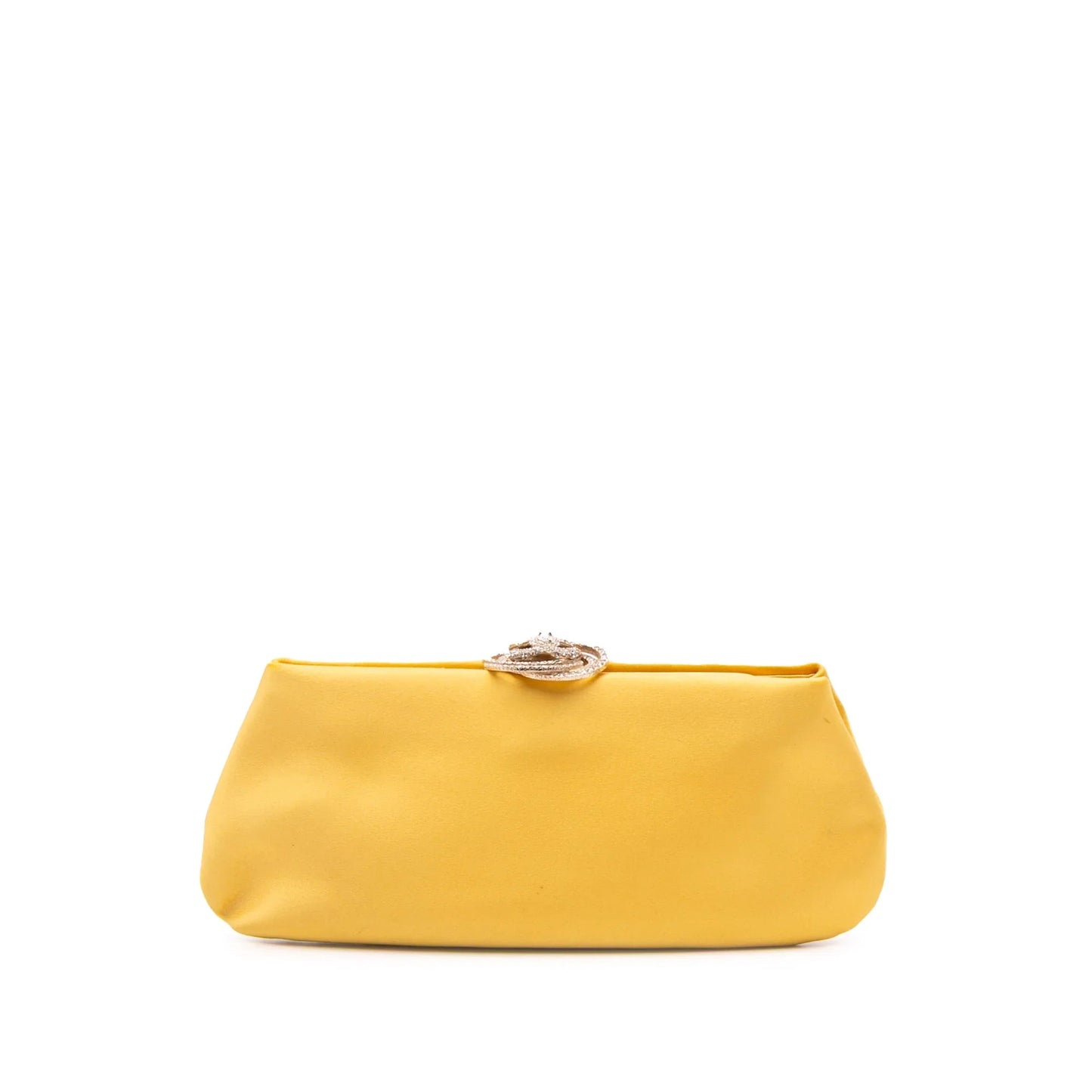 Yellow Chanel Satin Crystal Camellia Evening Frame Clutch