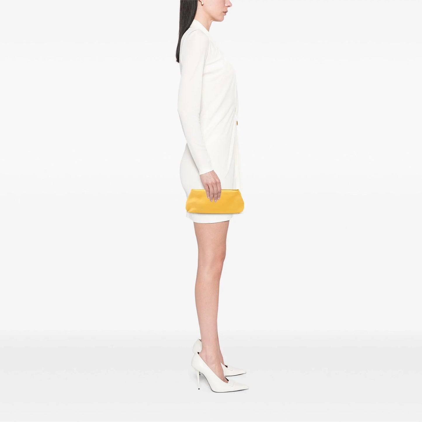 Yellow Chanel Satin Crystal Camellia Evening Frame Clutch
