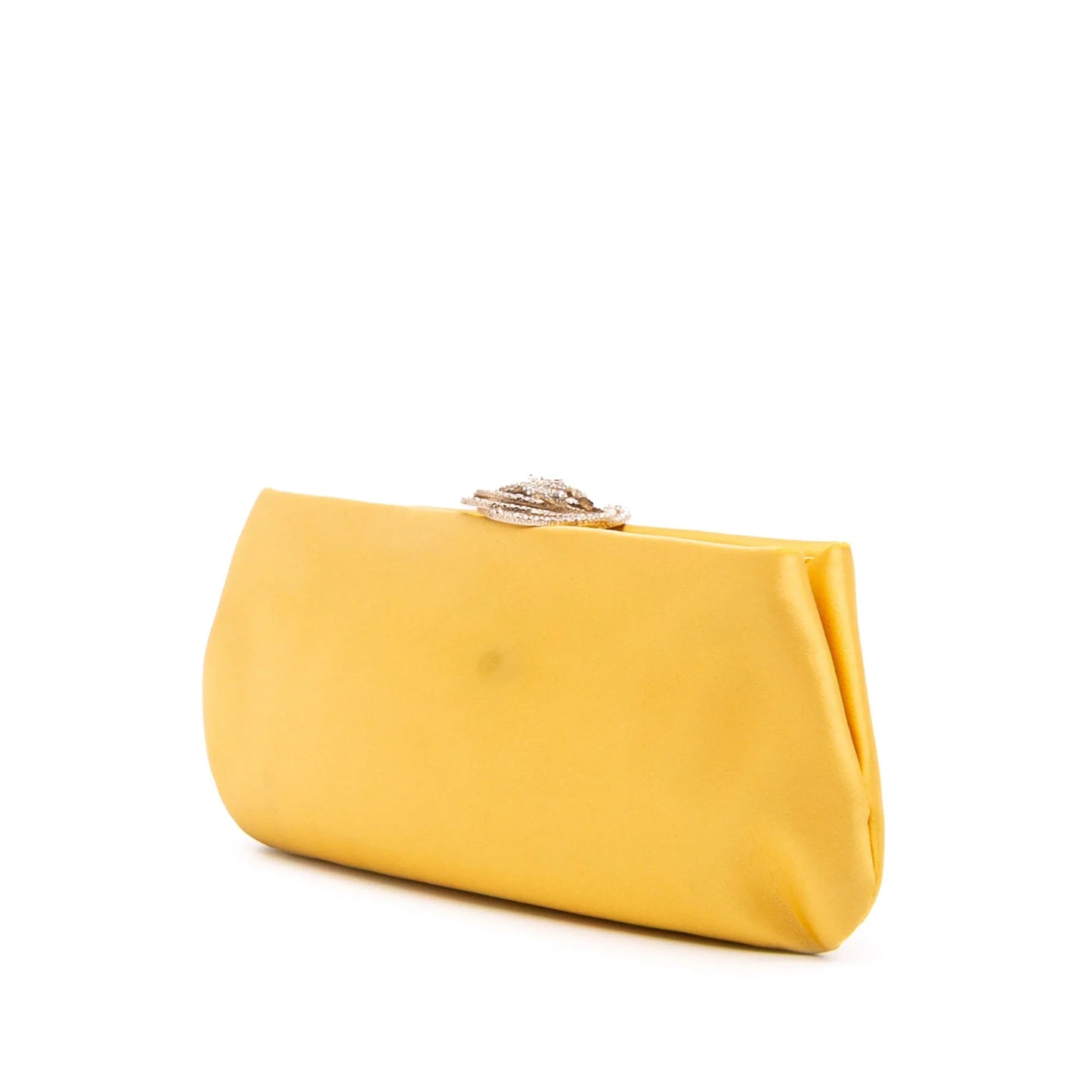 Yellow Chanel Satin Crystal Camellia Evening Frame Clutch