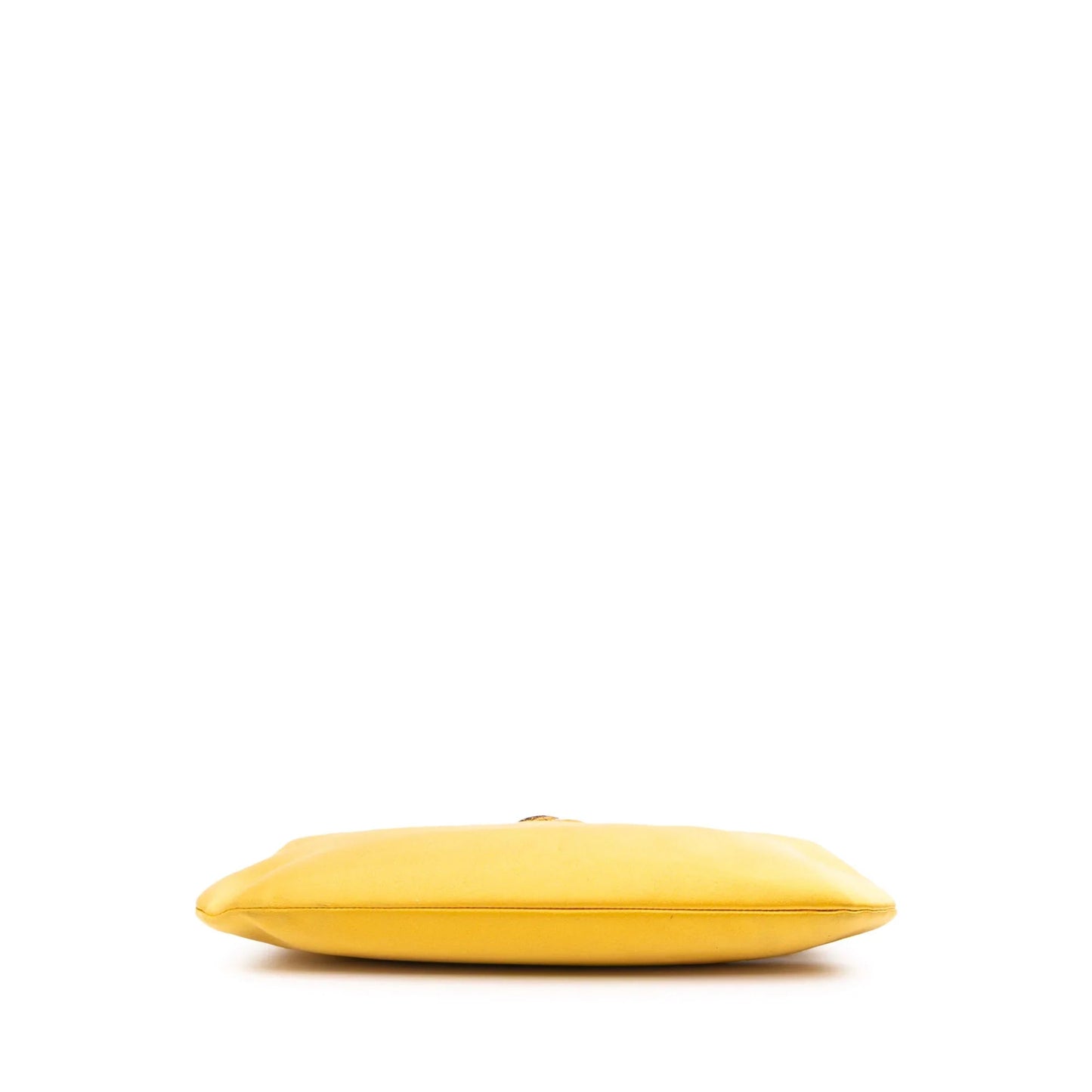 Yellow Chanel Satin Crystal Camellia Evening Frame Clutch