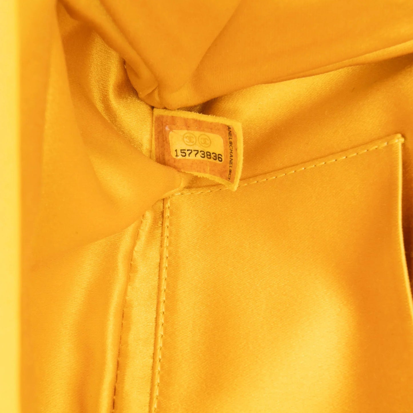 Yellow Chanel Satin Crystal Camellia Evening Frame Clutch