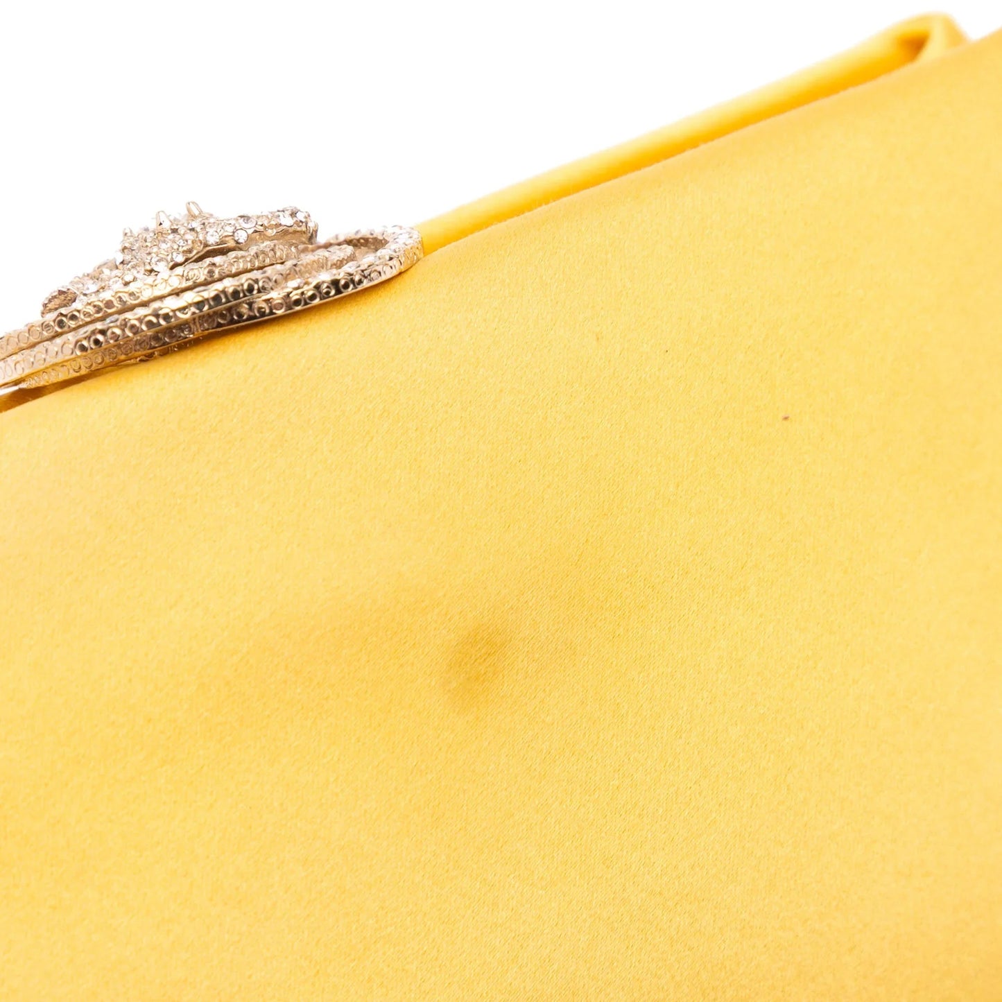 Yellow Chanel Satin Crystal Camellia Evening Frame Clutch