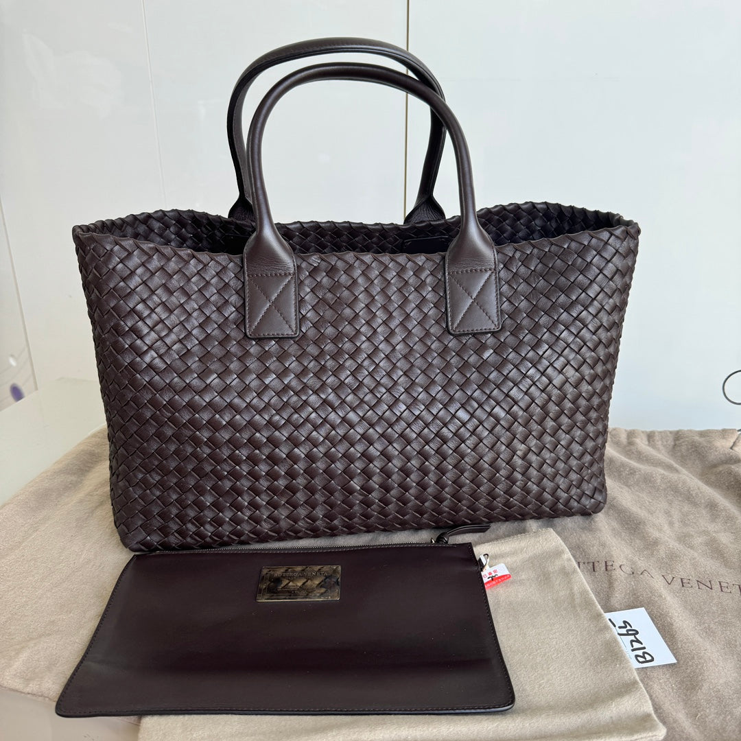 Bottega Veneta Cabat Large Intreccio Leather Tote Bag Dark Chocolate Brown 40cm