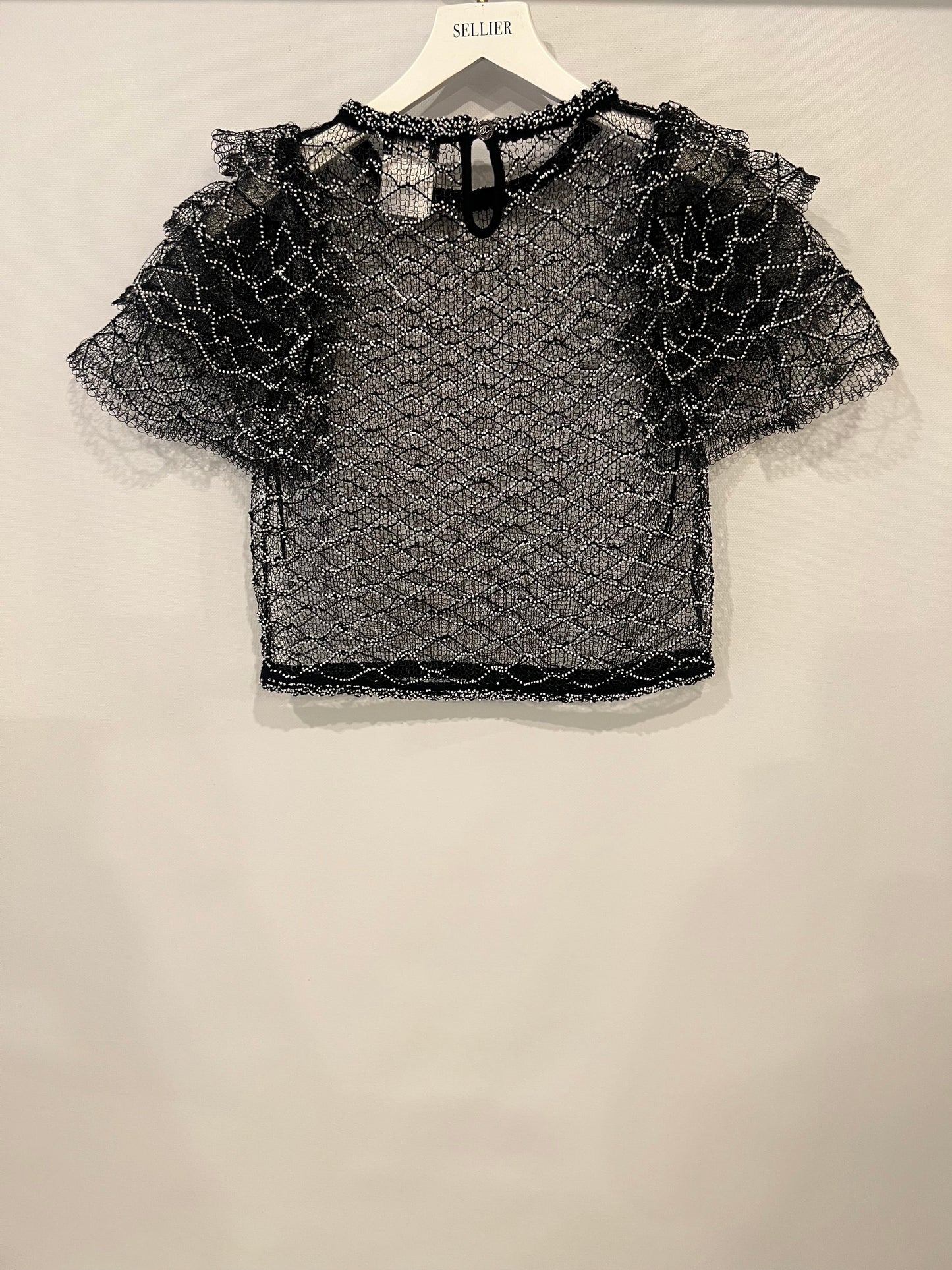 Chanel Spring 2018 Black and Pearl Metallic Caged Top and Skirt Set Size FR 34 (UK 6)