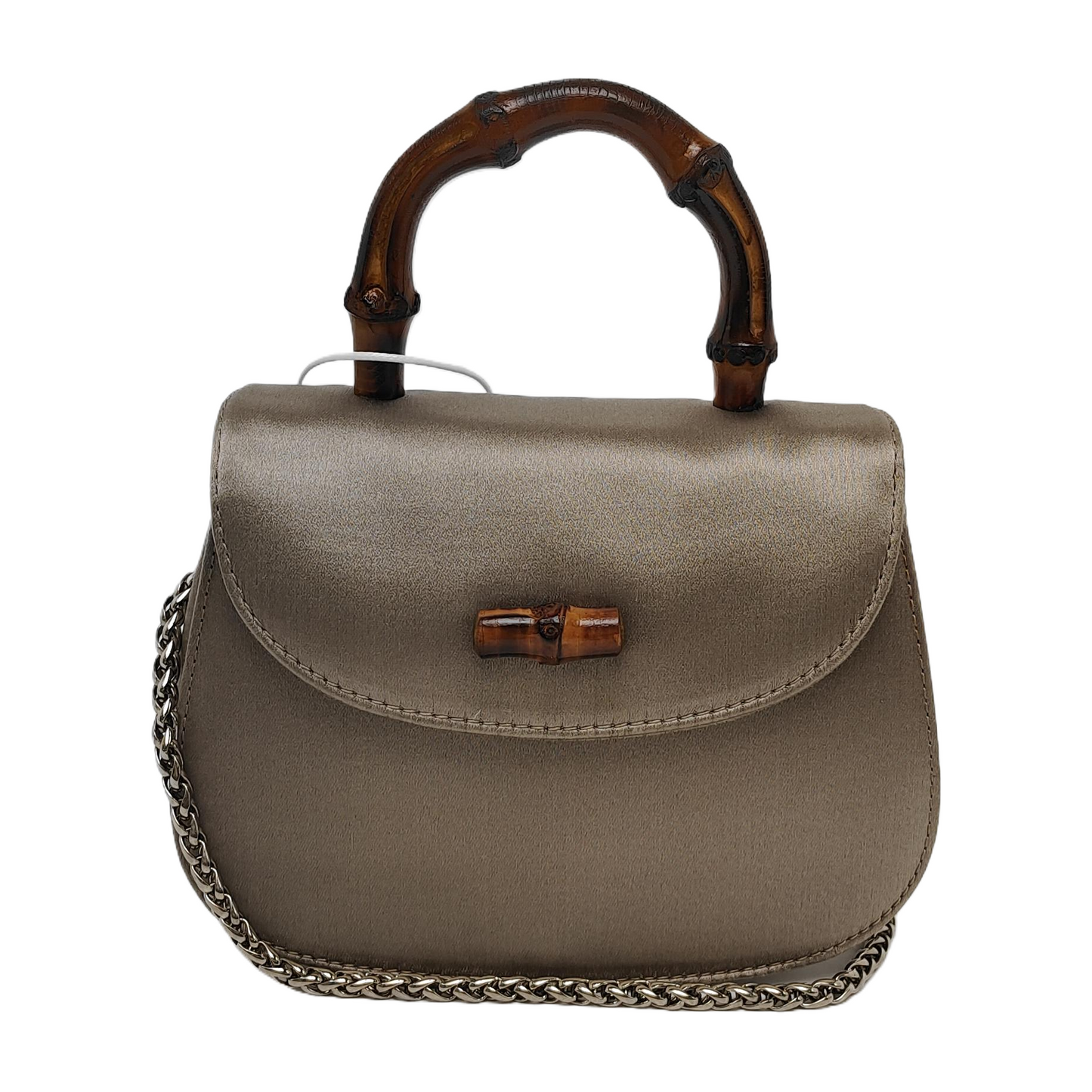 Gucci Bamboo 1947 Night Super Mini Beige Silk Evening Bag with Chain