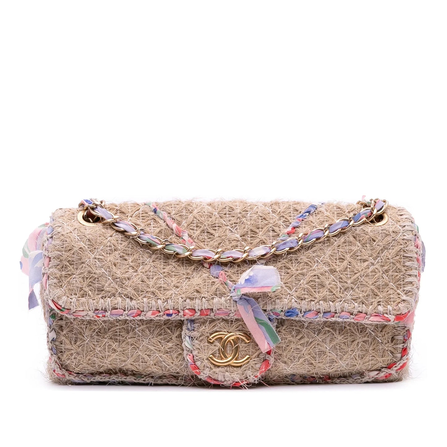 Brown Chanel CC Straw Country Flap Shoulder Bag