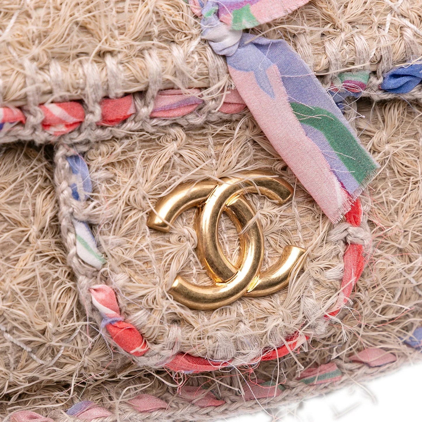 Brown Chanel CC Straw Country Flap Shoulder Bag