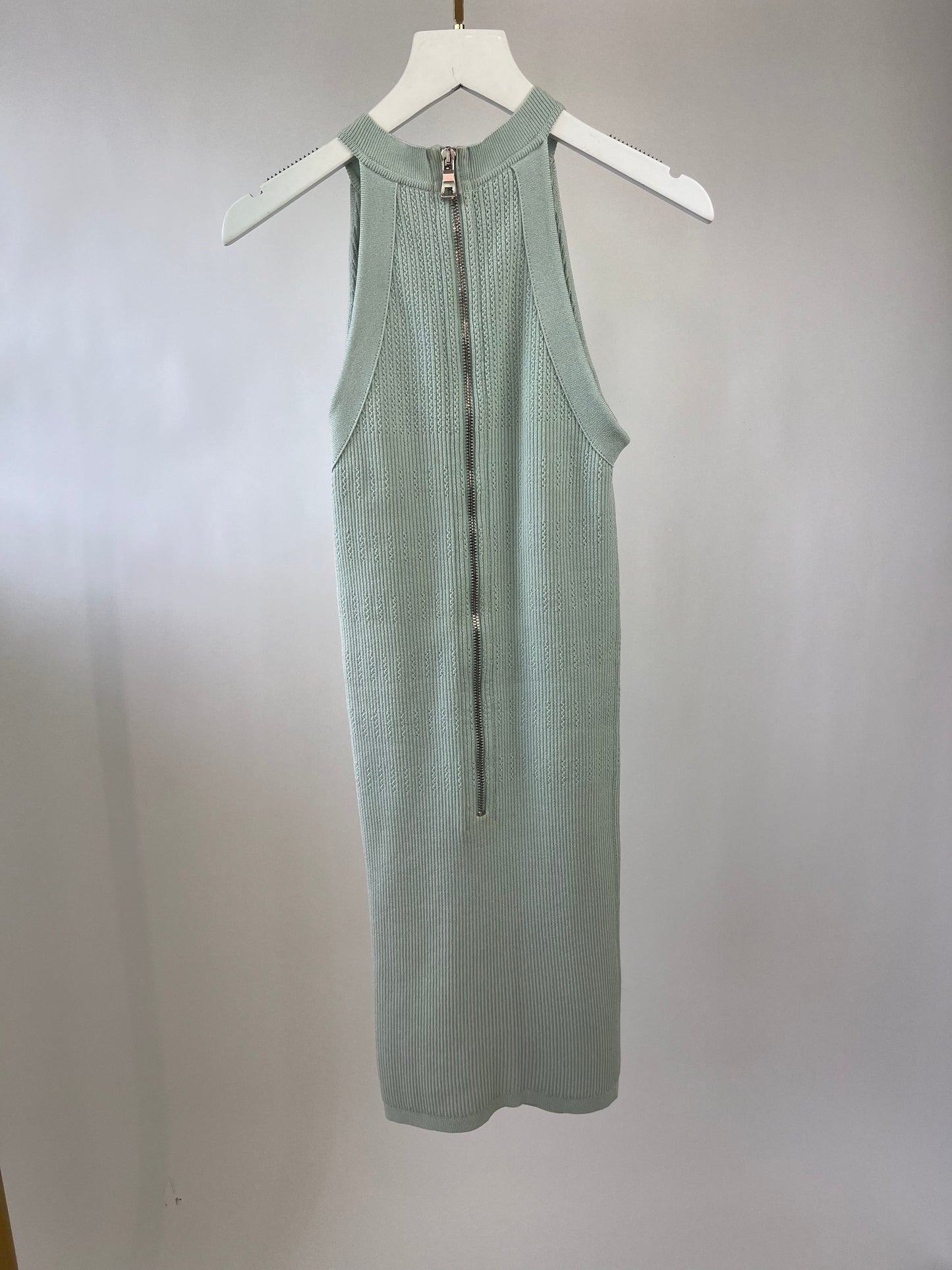 Balmain Blue Sleeveless Body Dress with Silver Button Detail Size FR 34 (UK 6)