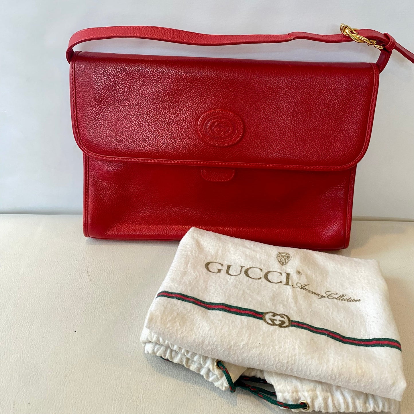 GUCCI   Red Leather Flap Shoulder Bag