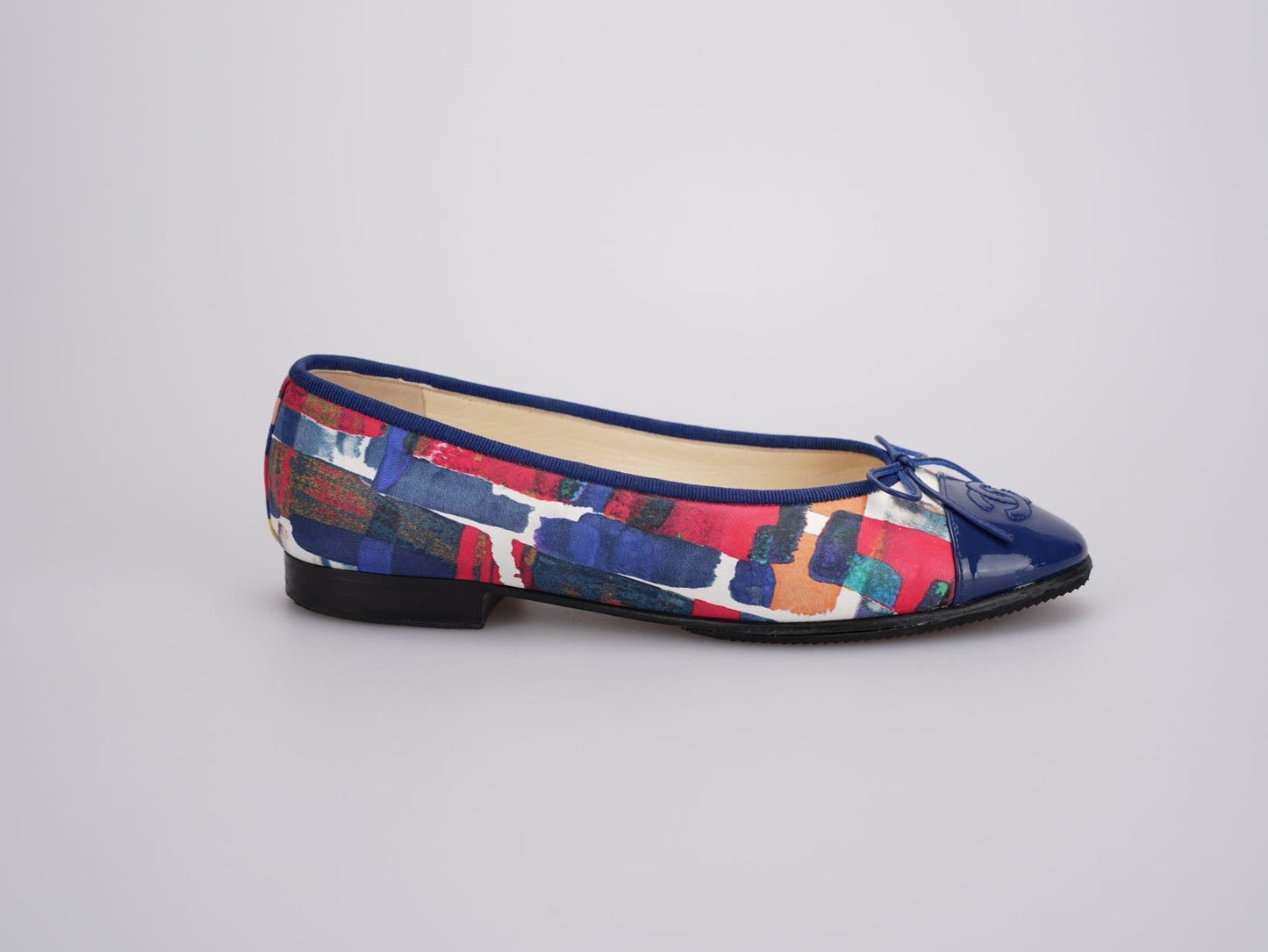 Chanel Multicolor Abstract Patent CC Cap Toe Ballerina Flats Size 37
