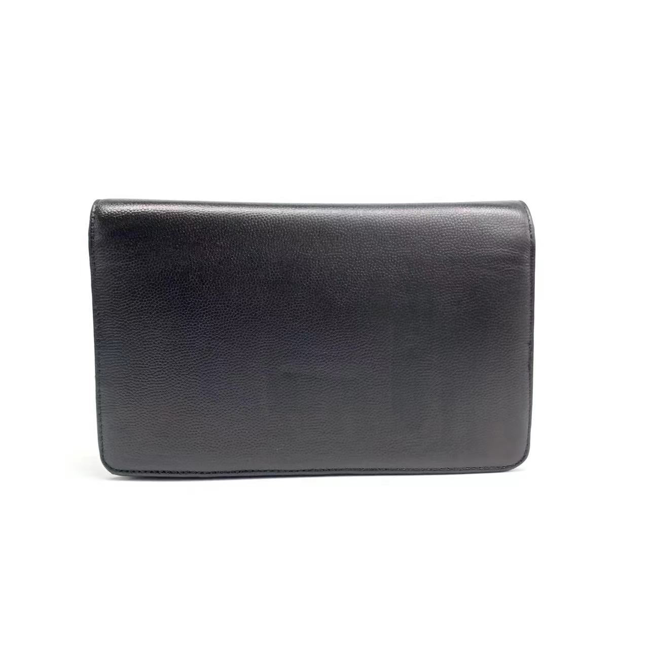 Chanel Wallet On Chains WOC Black Caviar Leather Silver Chains