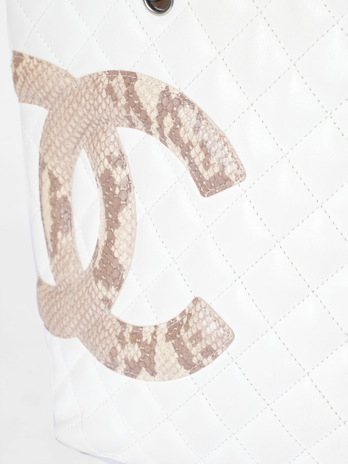 Chanel White Quilted Leather & Python Ligne Cambon Tote
