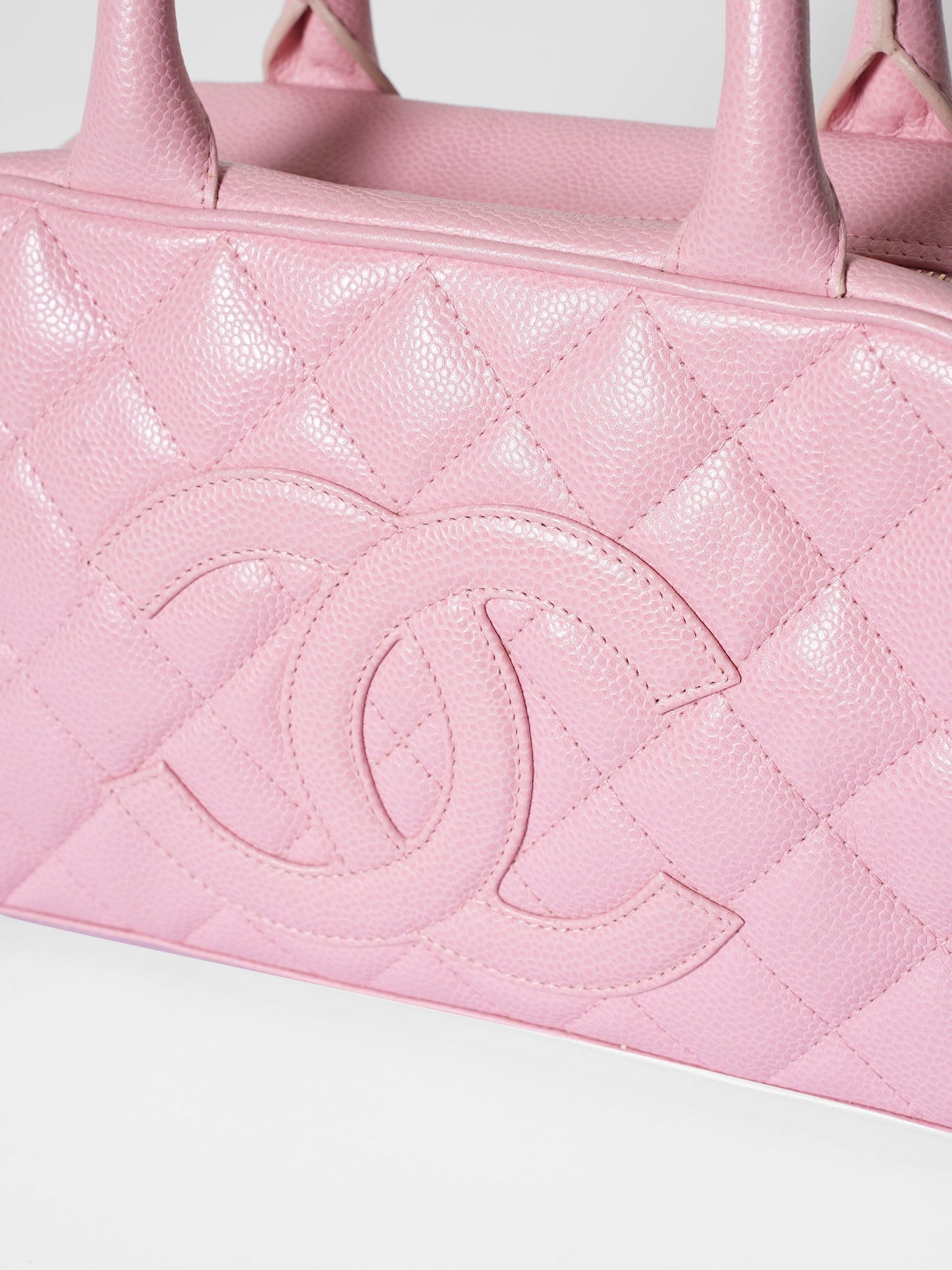 Chanel Pink Quilted Caviar Leather Bowler Bag