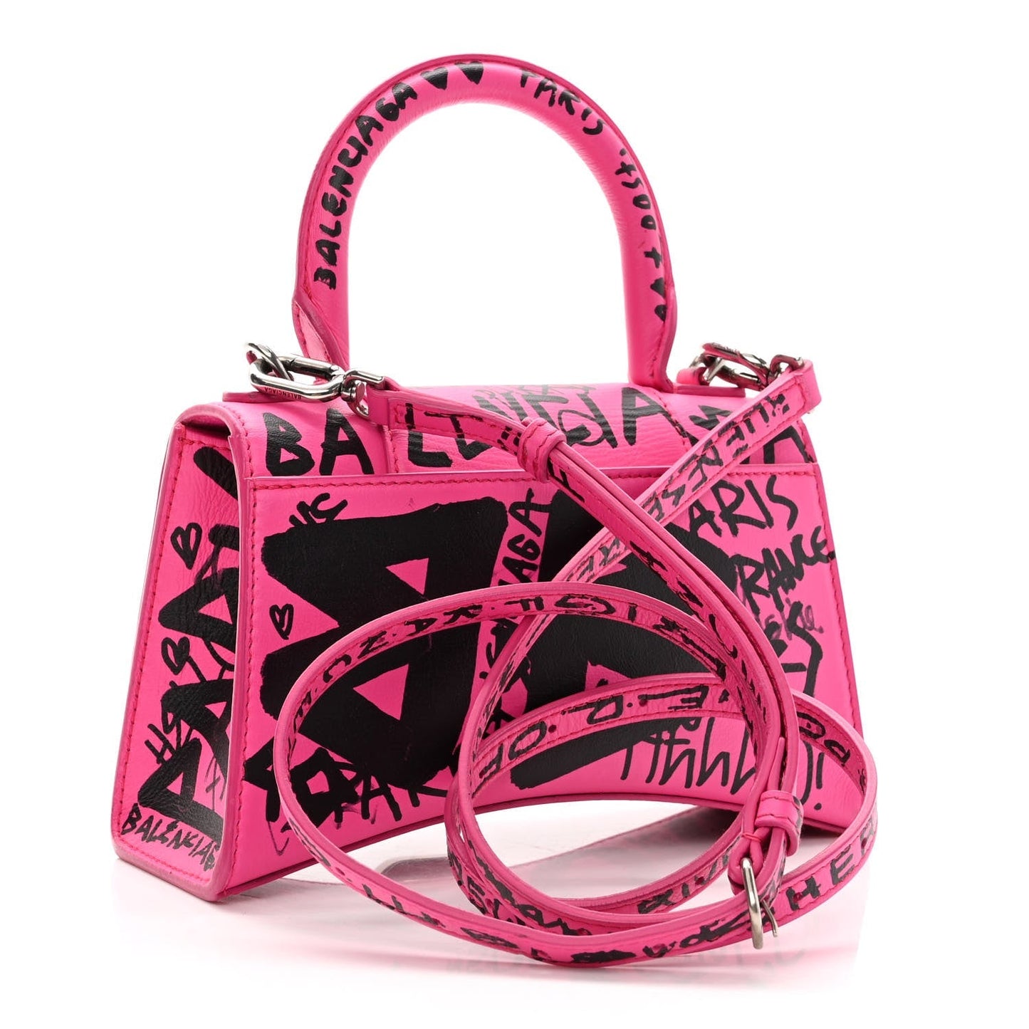 BALENCIAGA HOURGLASS XS  GRAFFITI PRINTED CALFSKIN TOP HANDLE BAG