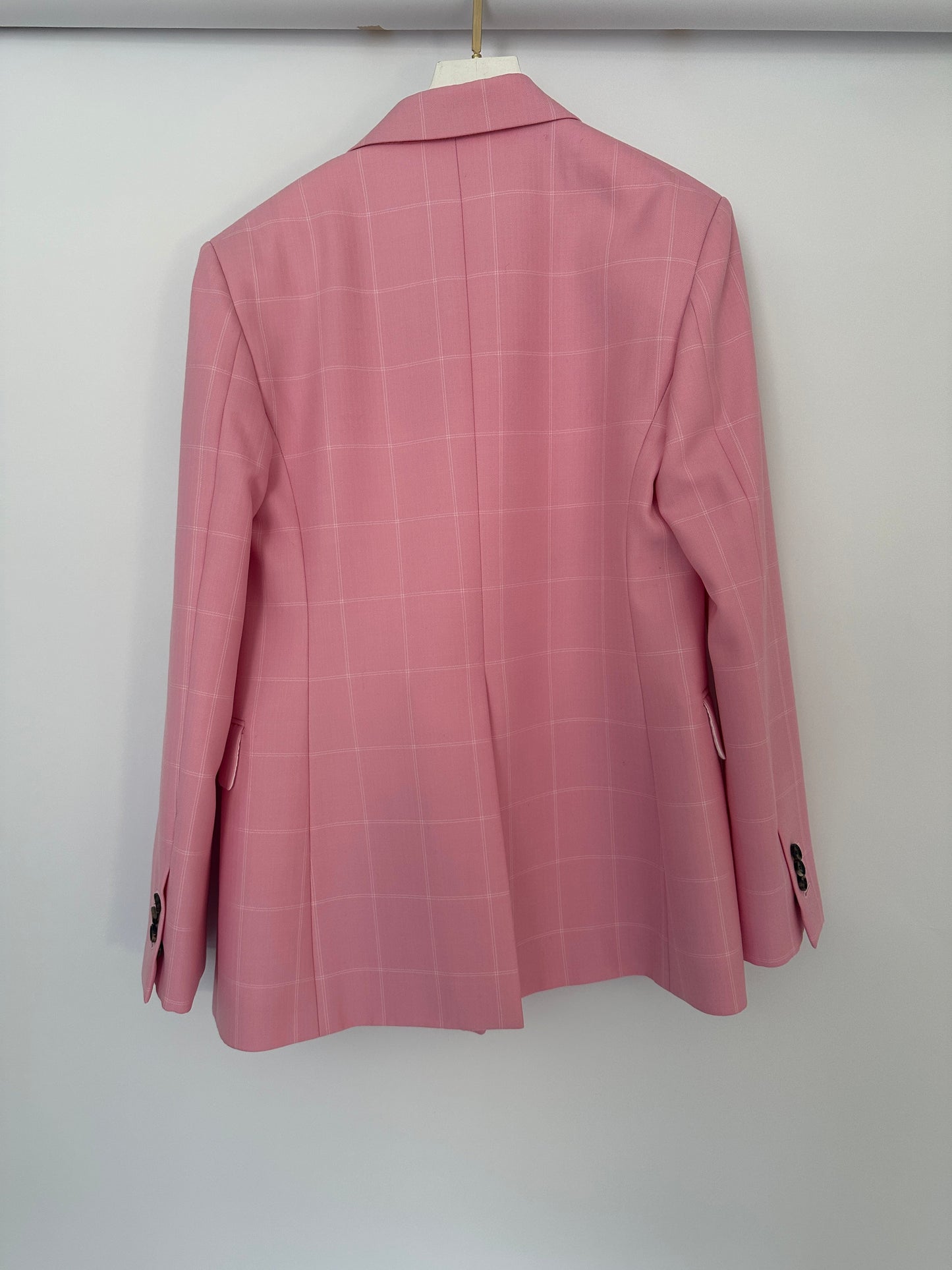 Calvin Klein Candy Pink Check Suit Jacket and Straight Let Tro rs Set Size FR 38 (UK 10)