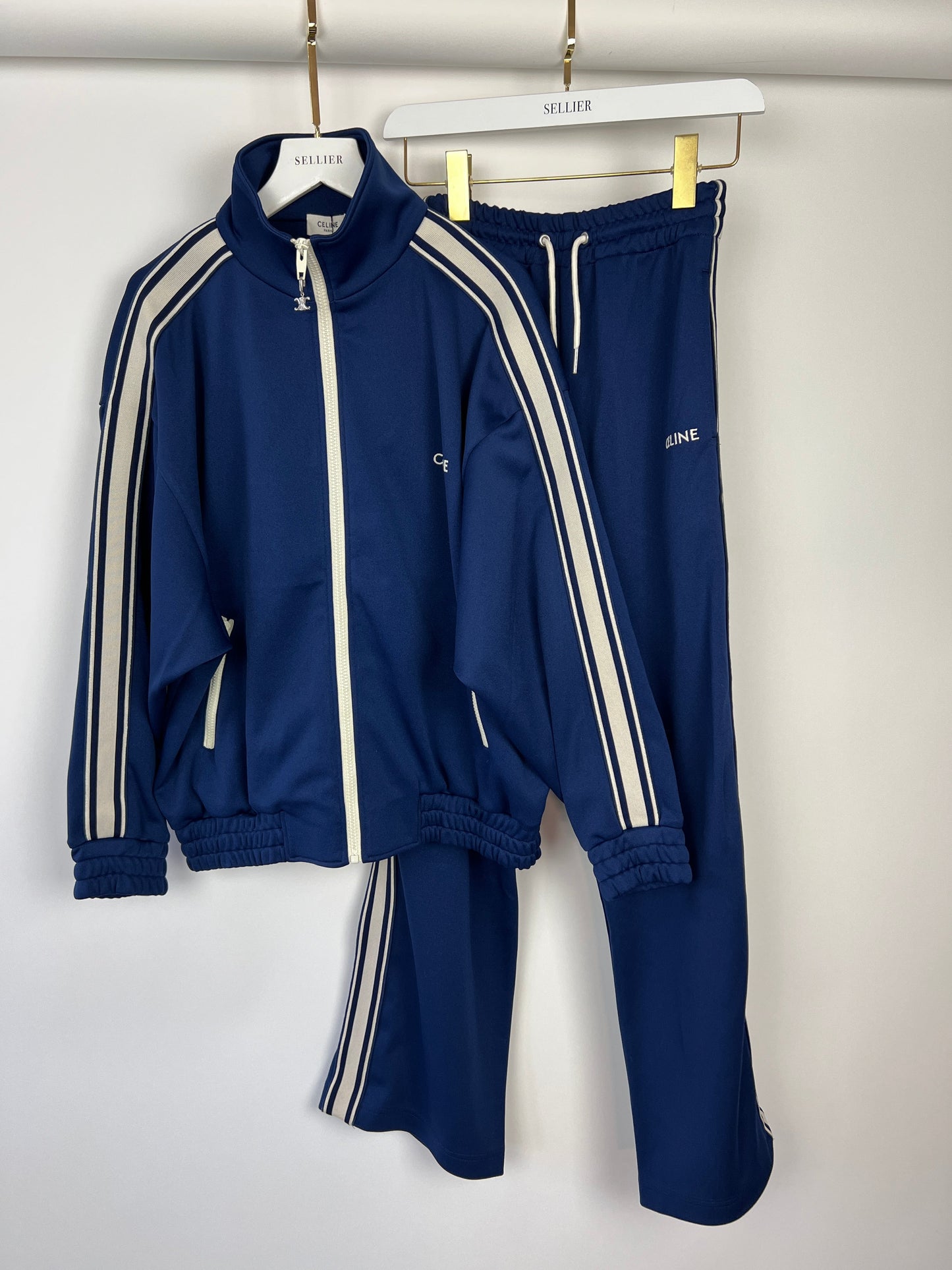 Celine Blue Two-Piece Tracksuit Set with Logo and Stripe Trim Size XS/S (UK 8/10) RRP 2100£