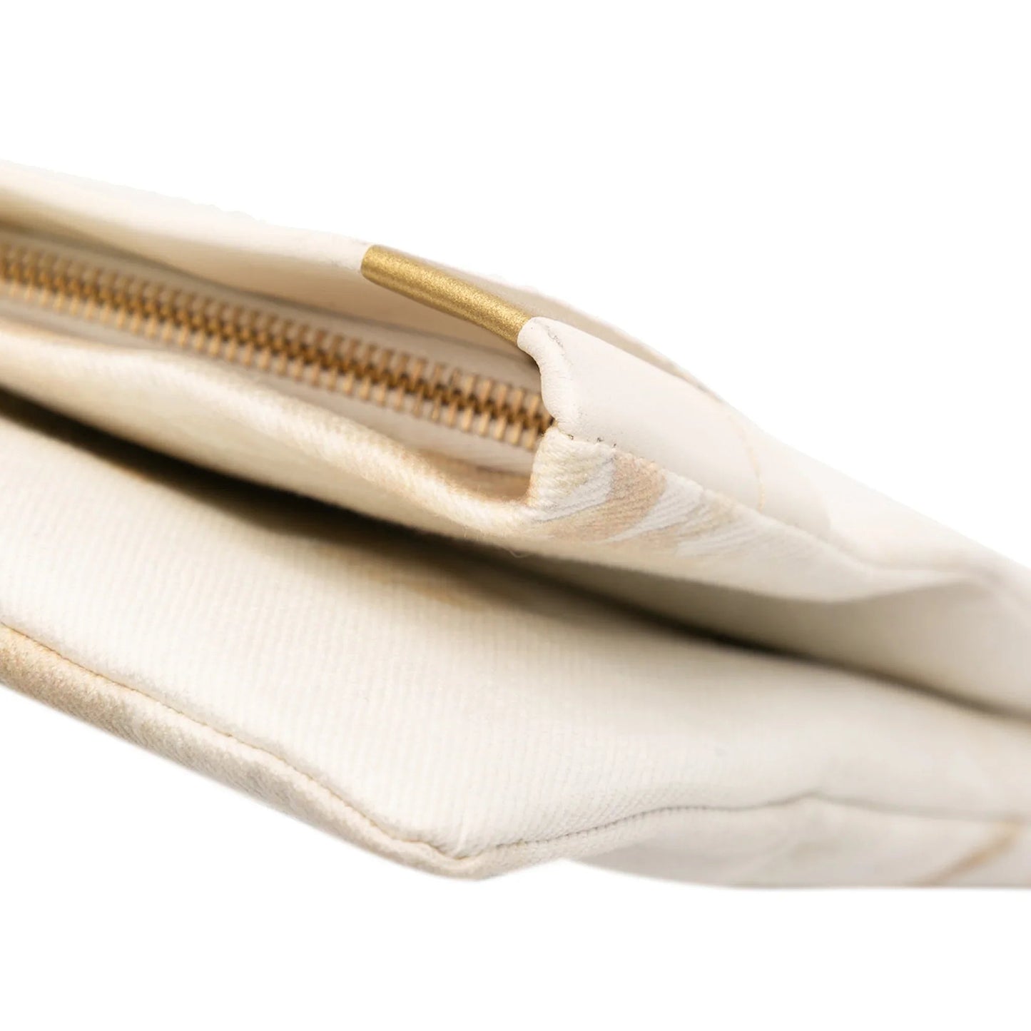 White Chanel XL Printed Canvas and Striped Lambskin Foldover Clutch