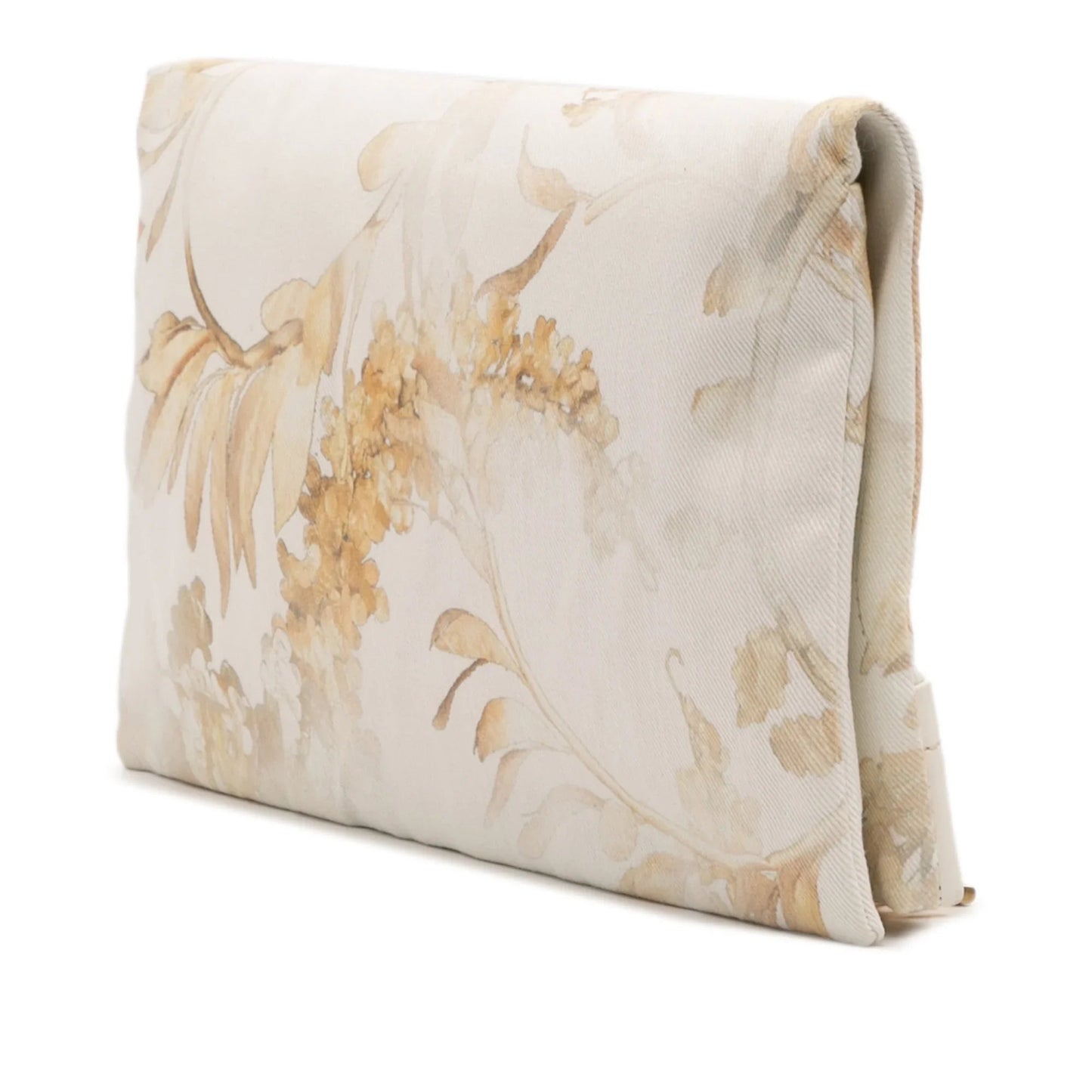 White Chanel XL Printed Canvas and Striped Lambskin Foldover Clutch