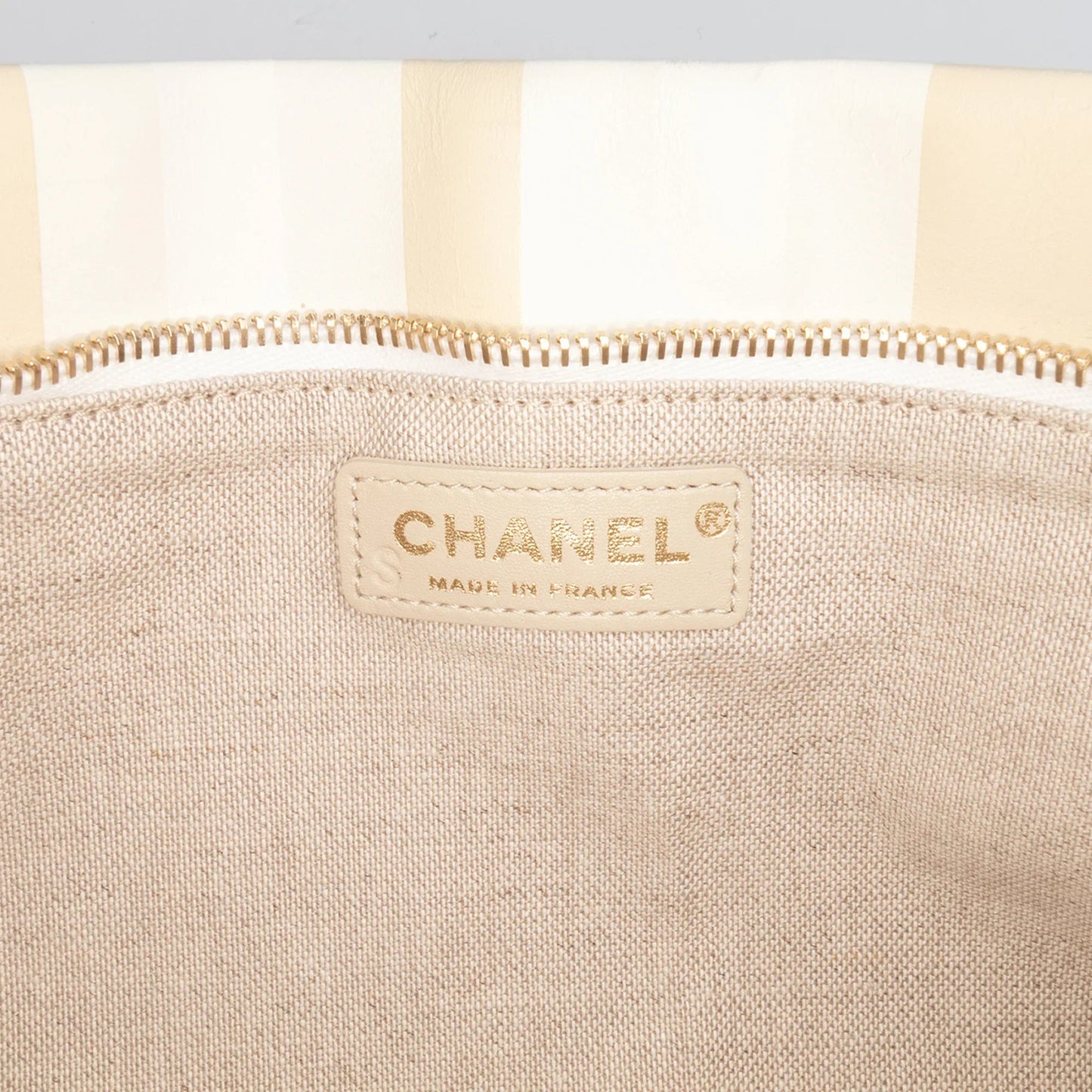 White Chanel XL Printed Canvas and Striped Lambskin Foldover Clutch