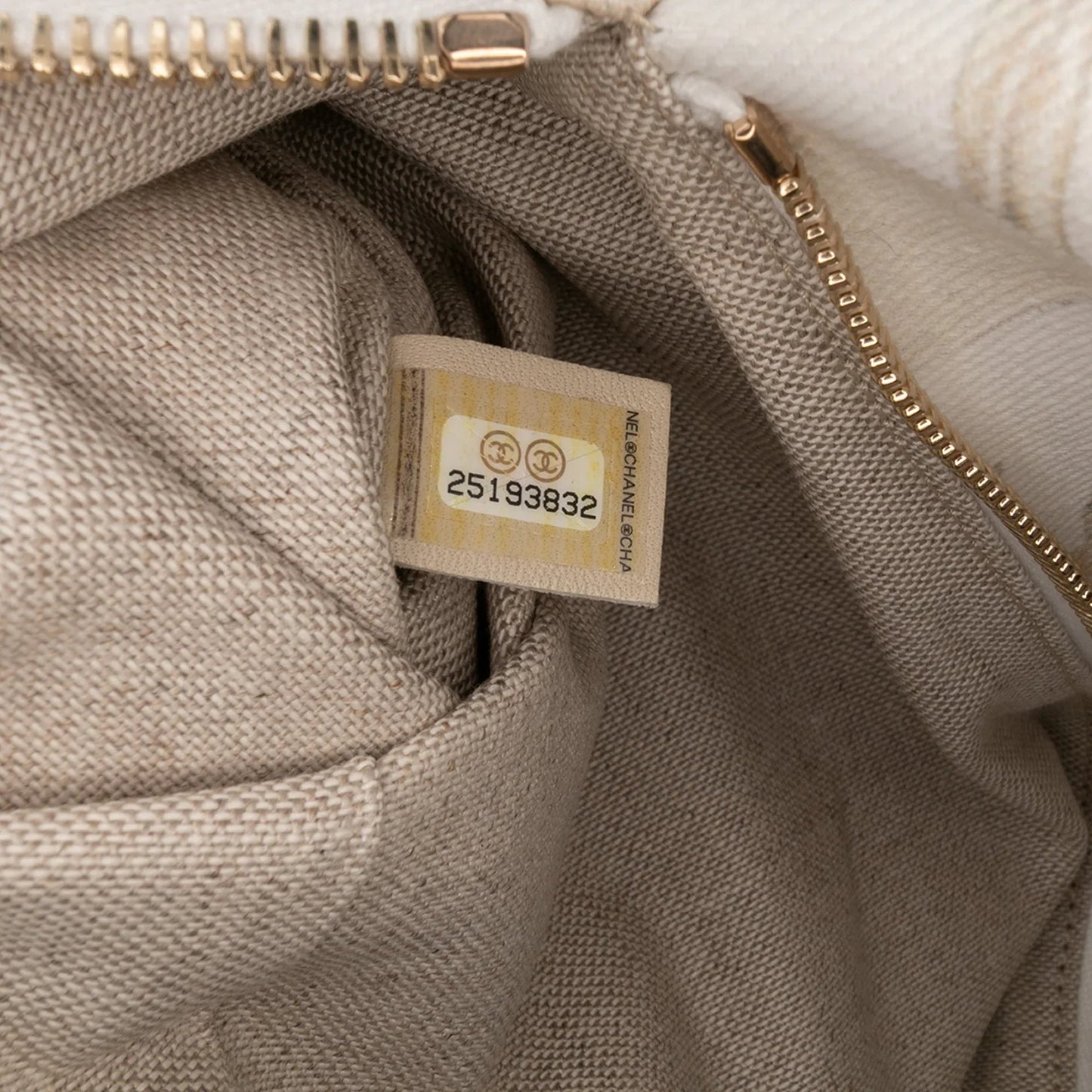 White Chanel XL Printed Canvas and Striped Lambskin Foldover Clutch