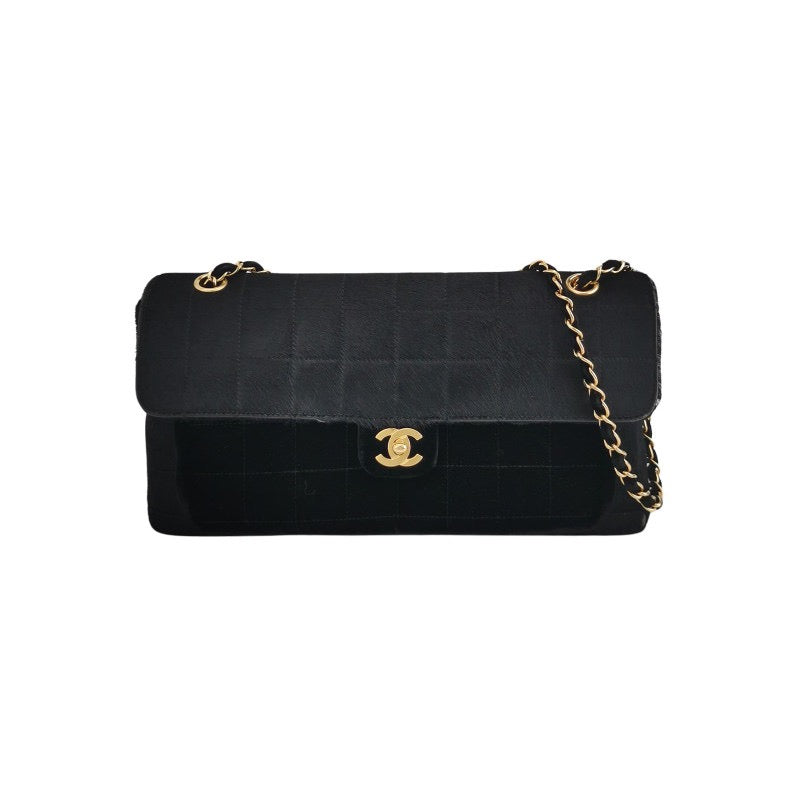 Chanel Large East West Shoulder Bag Rare Black Leather and Pony-style Calfskin