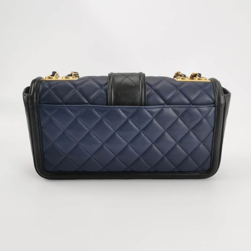 Chanel Elegant CC Flap Bag Navy Black Quilted Medium