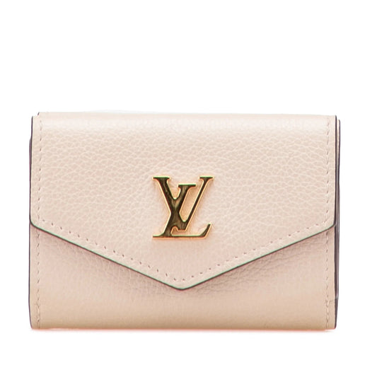 Cream Louis Vuitton Leather Lockmini Compact Wallet