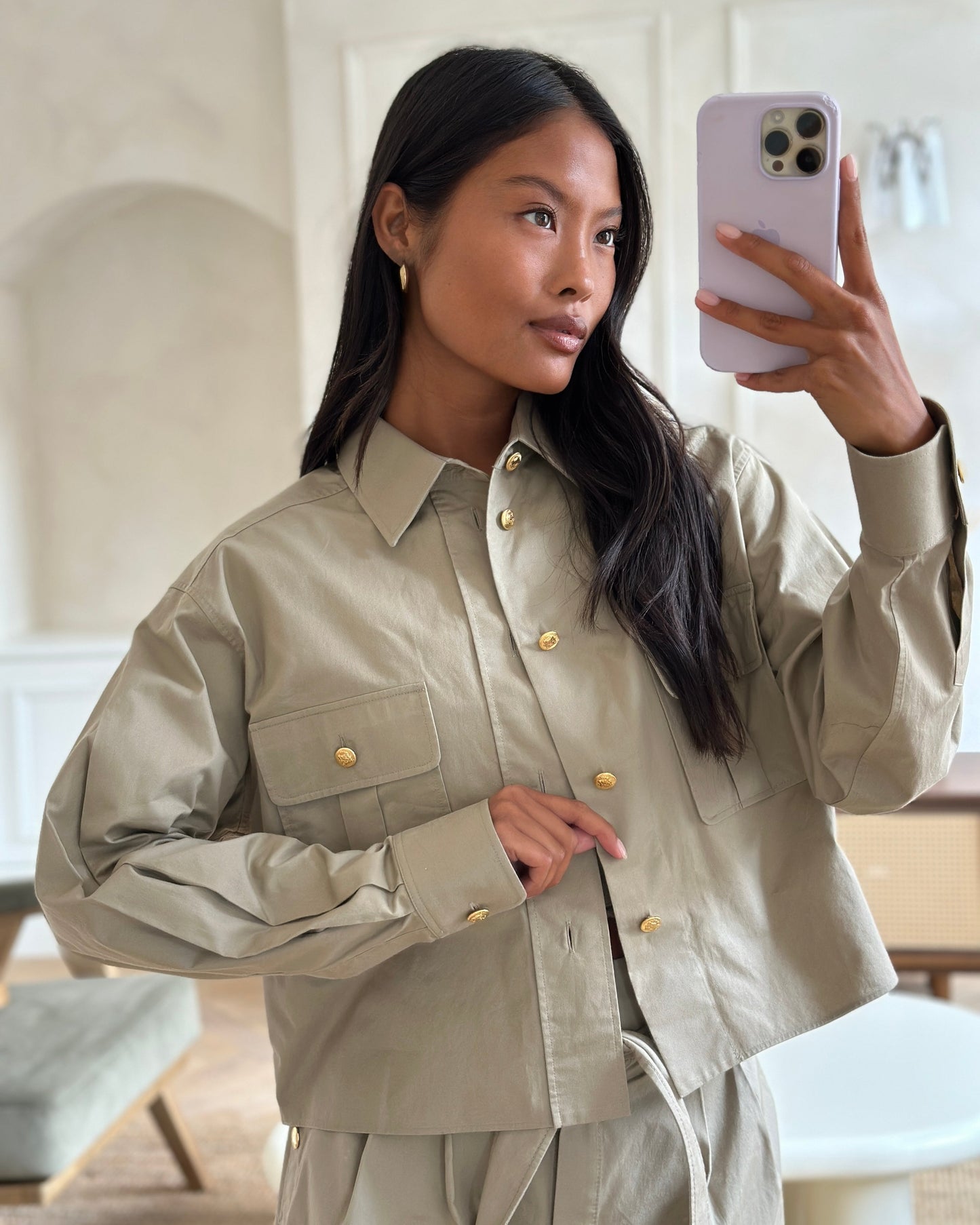 Celine Beige Military Jacket with Matching Top and Skirt Size FR 34/36 (UK 6/8)