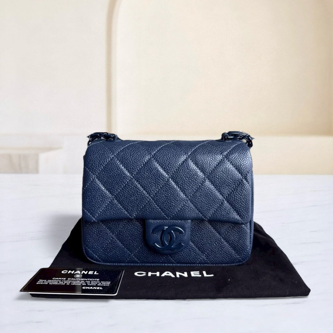 Chanel CC Flap Mini Square - Caviar Quilted All Blue Hardware Series 29
