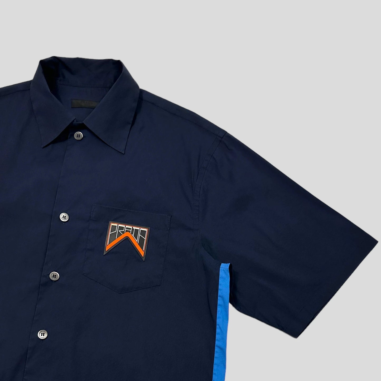 Prada Milano 2018 Rubber Logo Tech Stripe Shirt - L