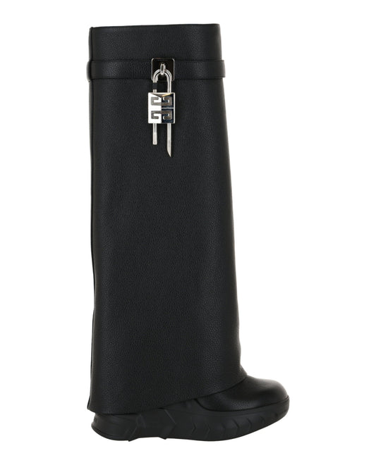 Givenchy Womens Shark Lock Biker Boots In Grained Leather