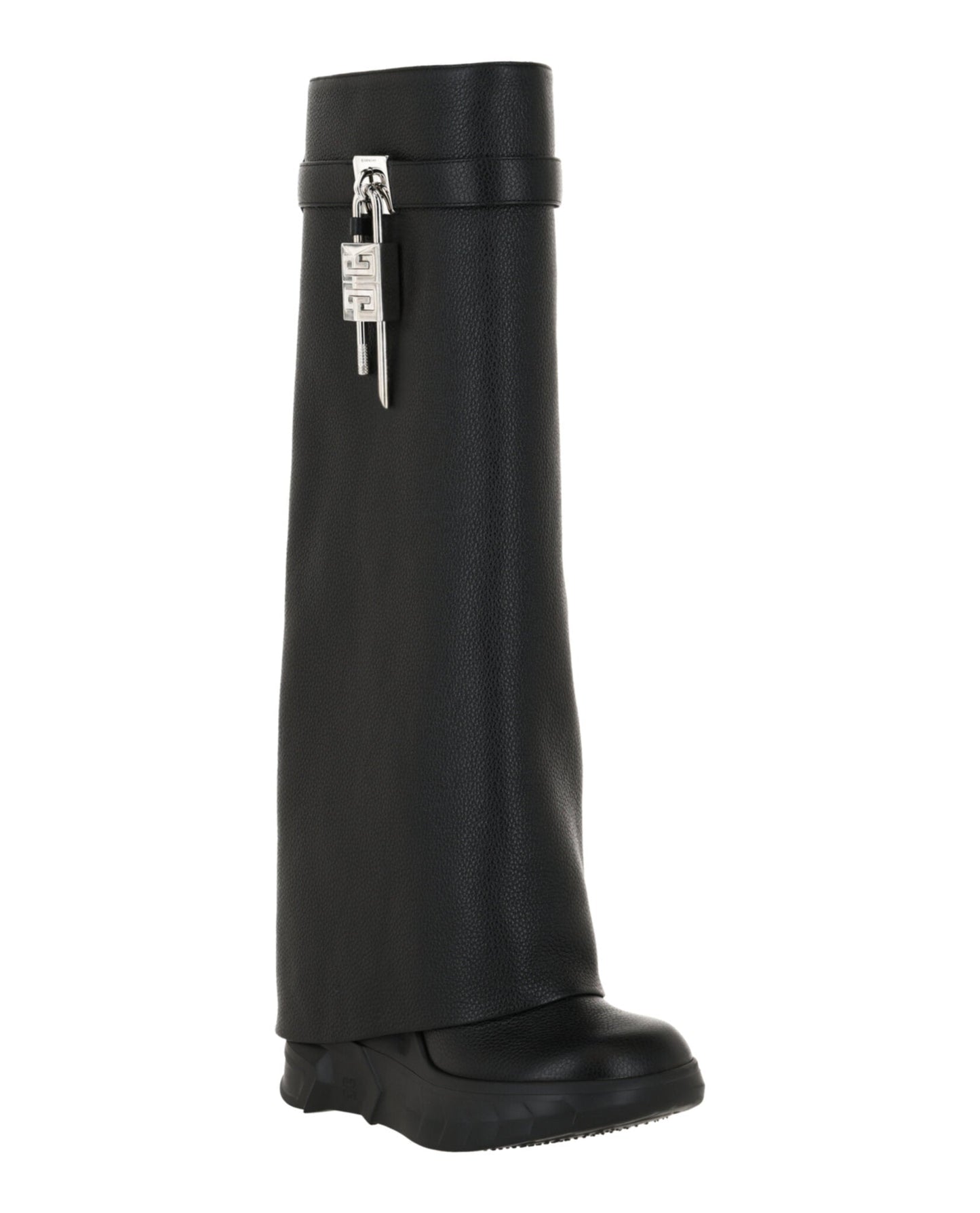 Givenchy Womens Shark Lock Biker Boots In Grained Leather