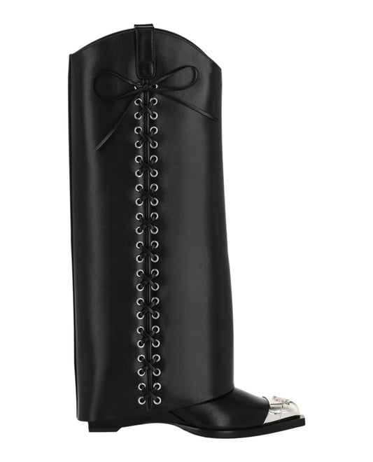 Givenchy Womens Shark Lock Cowboy Boots In Corset Style Leather